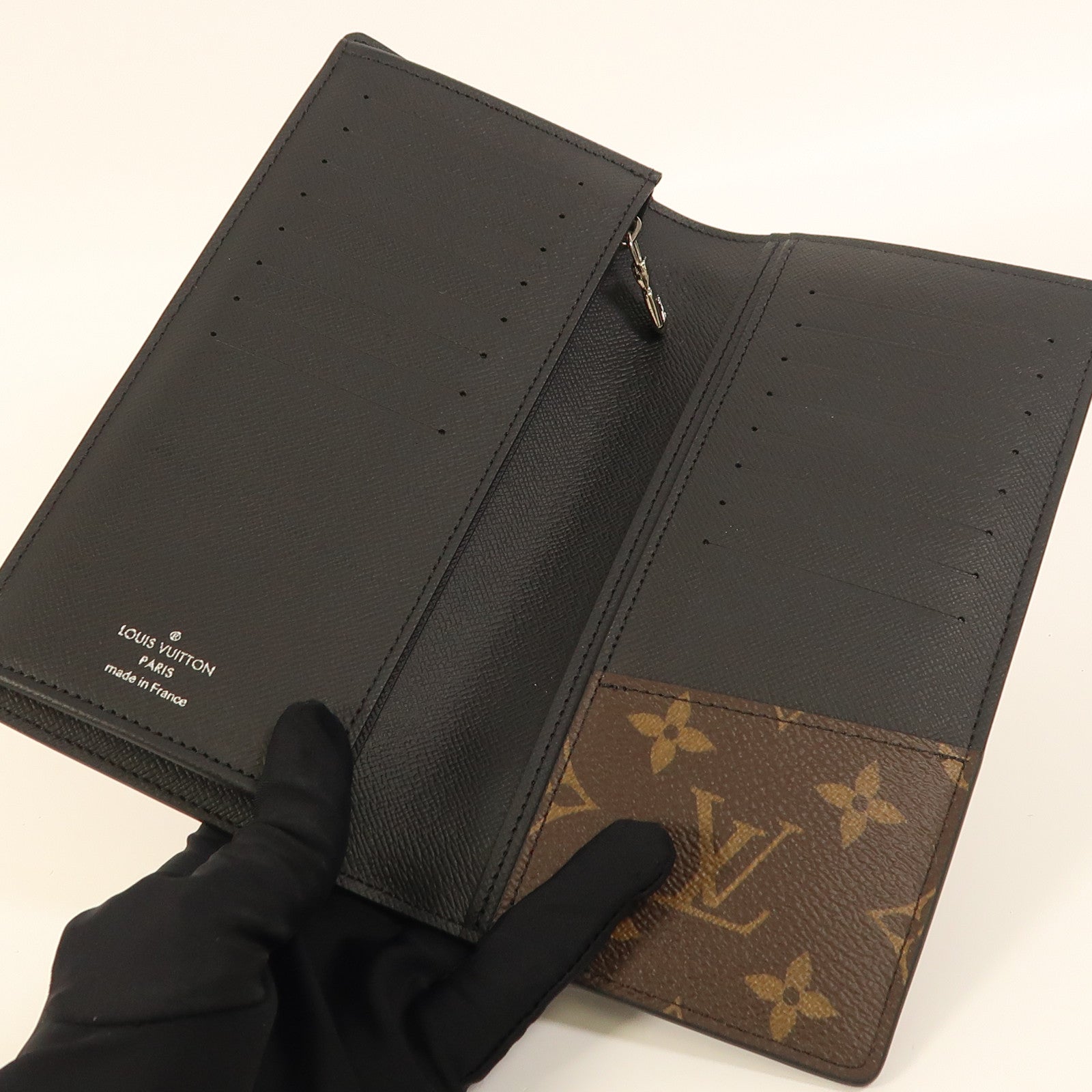 LOUIS VUITTON Monogram/皮革Brazza Long Wallet銀扣長錢包
