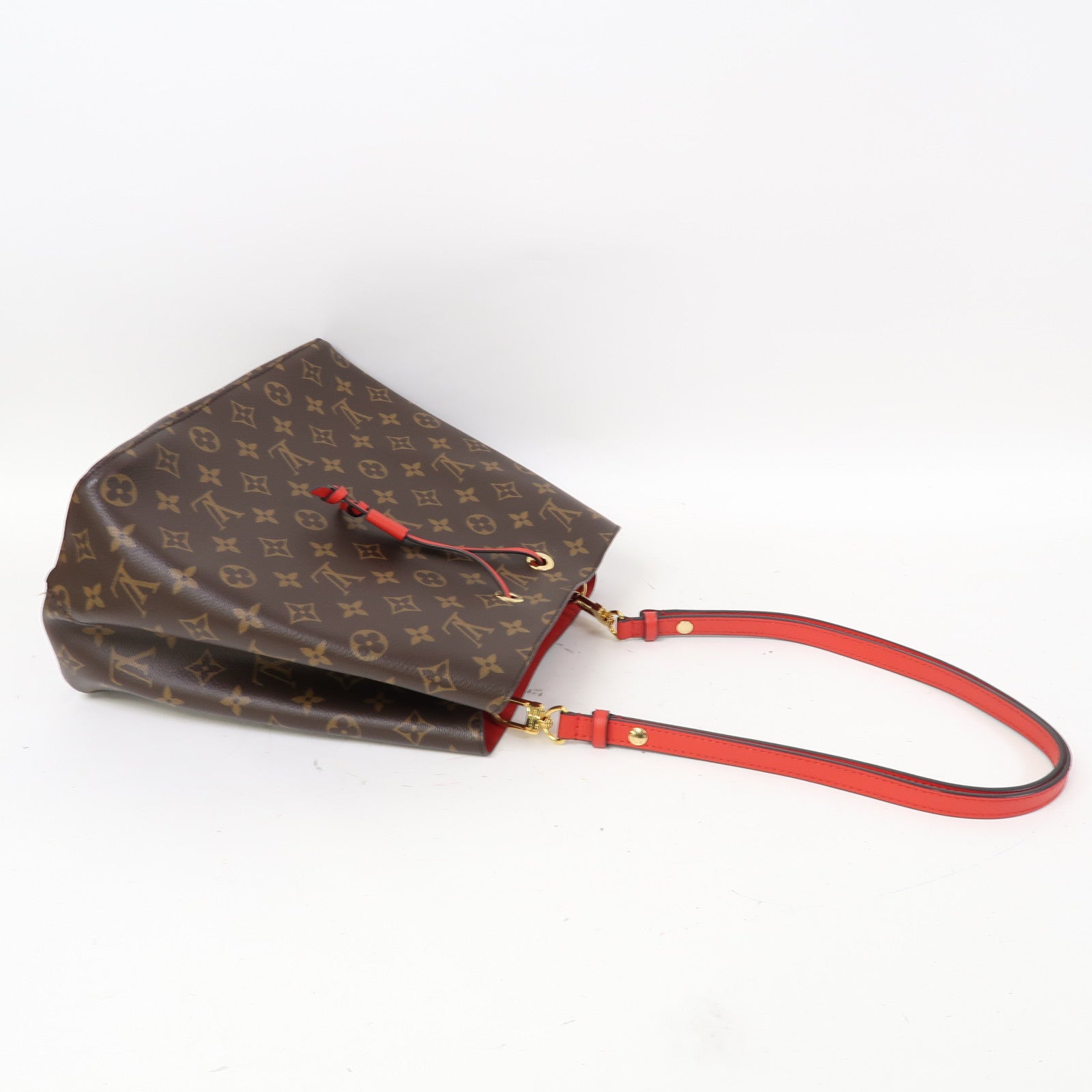 LOUIS VUITTON Monogram Neo Noe MM金扣肩背袋啡色/紅色