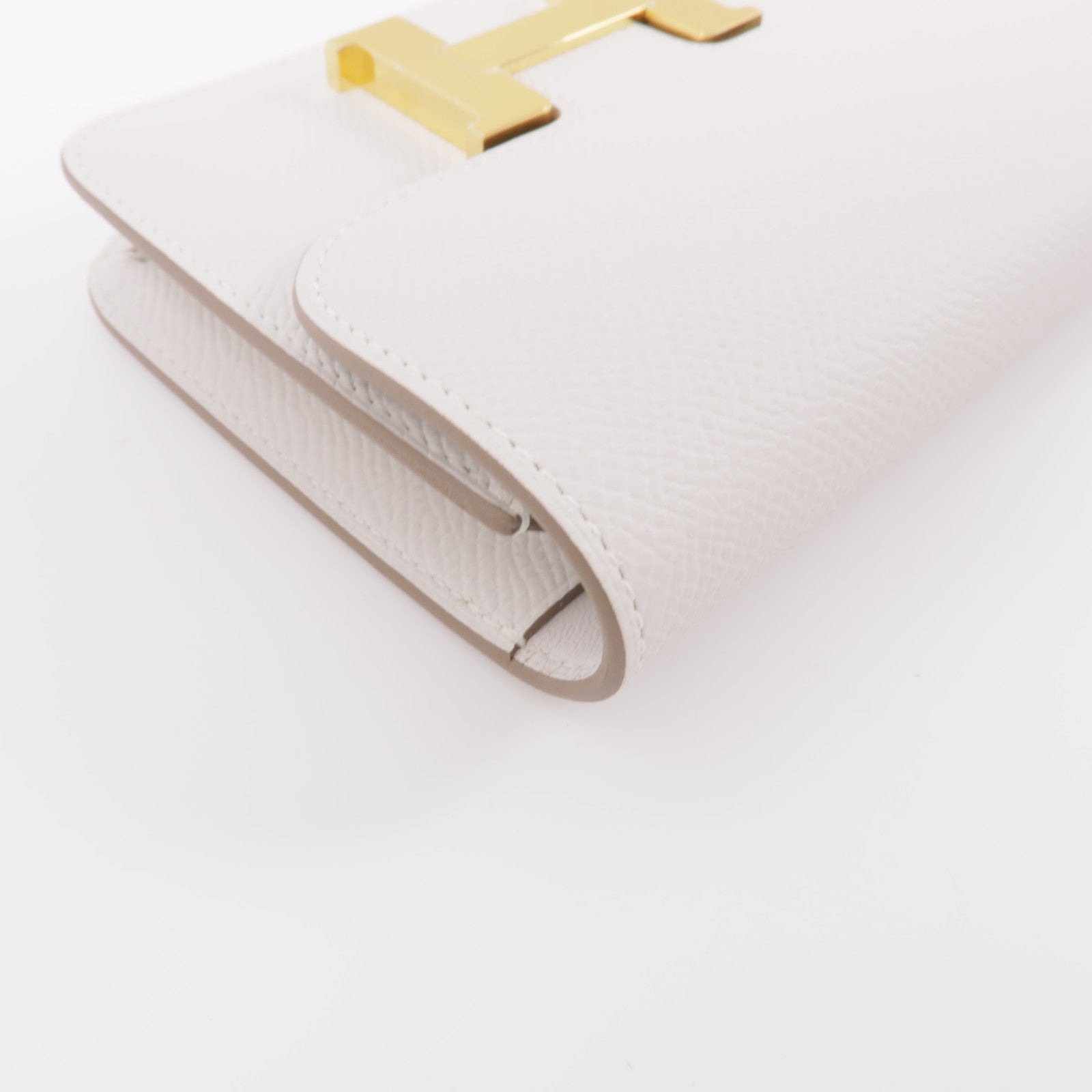 HERMES Epsom皮革Constance Slim金扣錢包Gris Pale白色