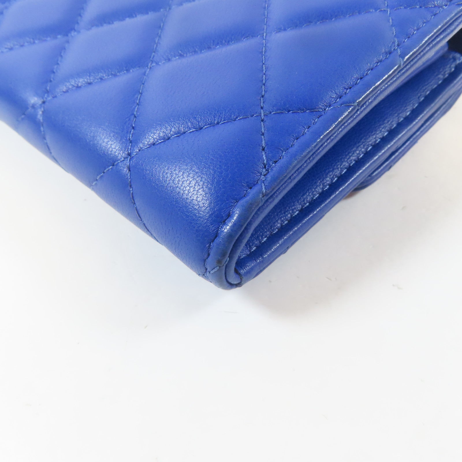 CHANEL 菱格羊皮皮革Wallet銀扣錢包藍色