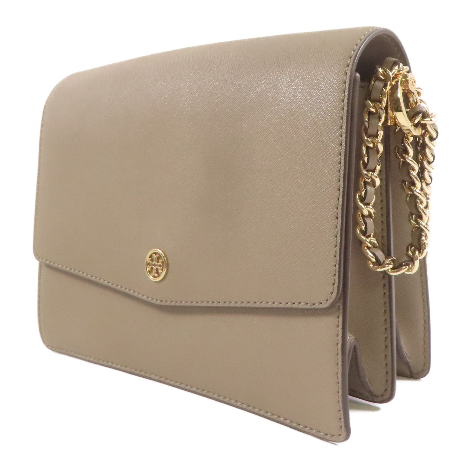 Tory Burch 牛皮皮革Shoulder Bag金扣肩背袋卡其色