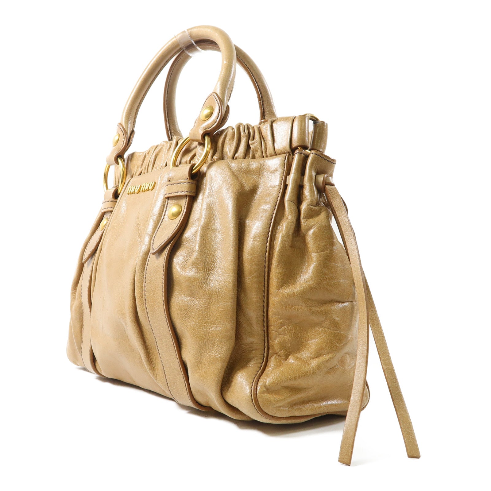 Miu Miu 牛皮皮革2 Way Shoulder金扣手挽肩背兩用袋啡色