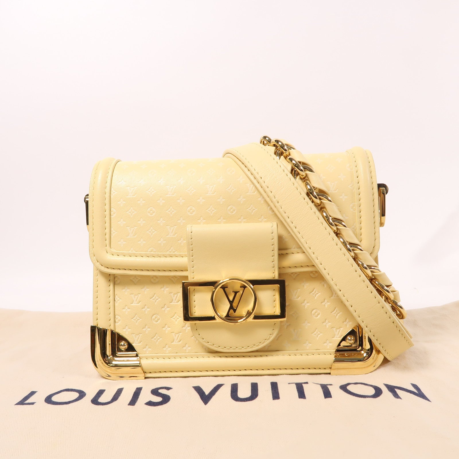 LOUIS VUITTON (PRICE DOWN) LV GHW Mini Dauphine Shoulder Bag M22597 Calfskin Leather Yellow