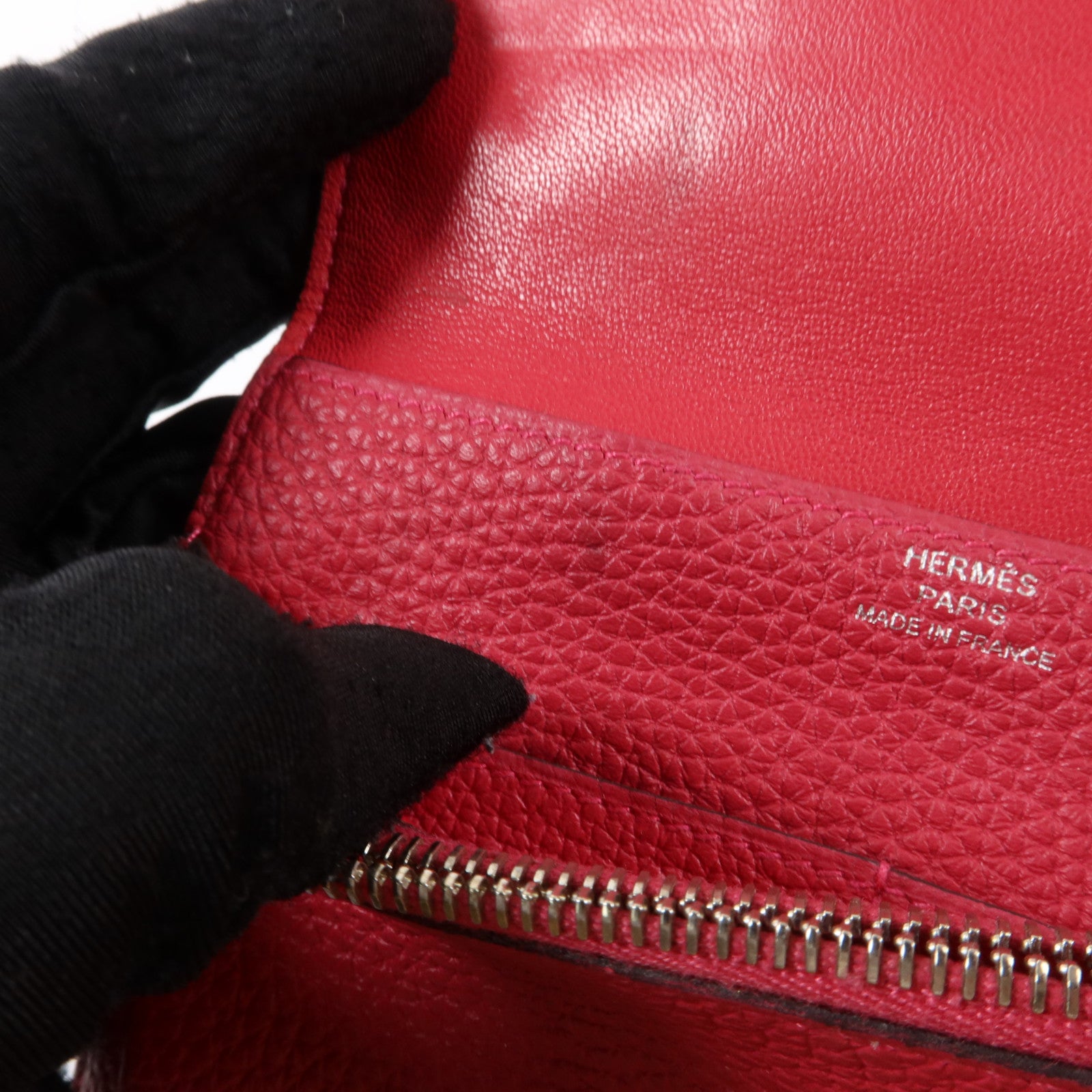 HERMES Clemence皮革Dogon Compact Wallet銀扣錢包Rose Mexico