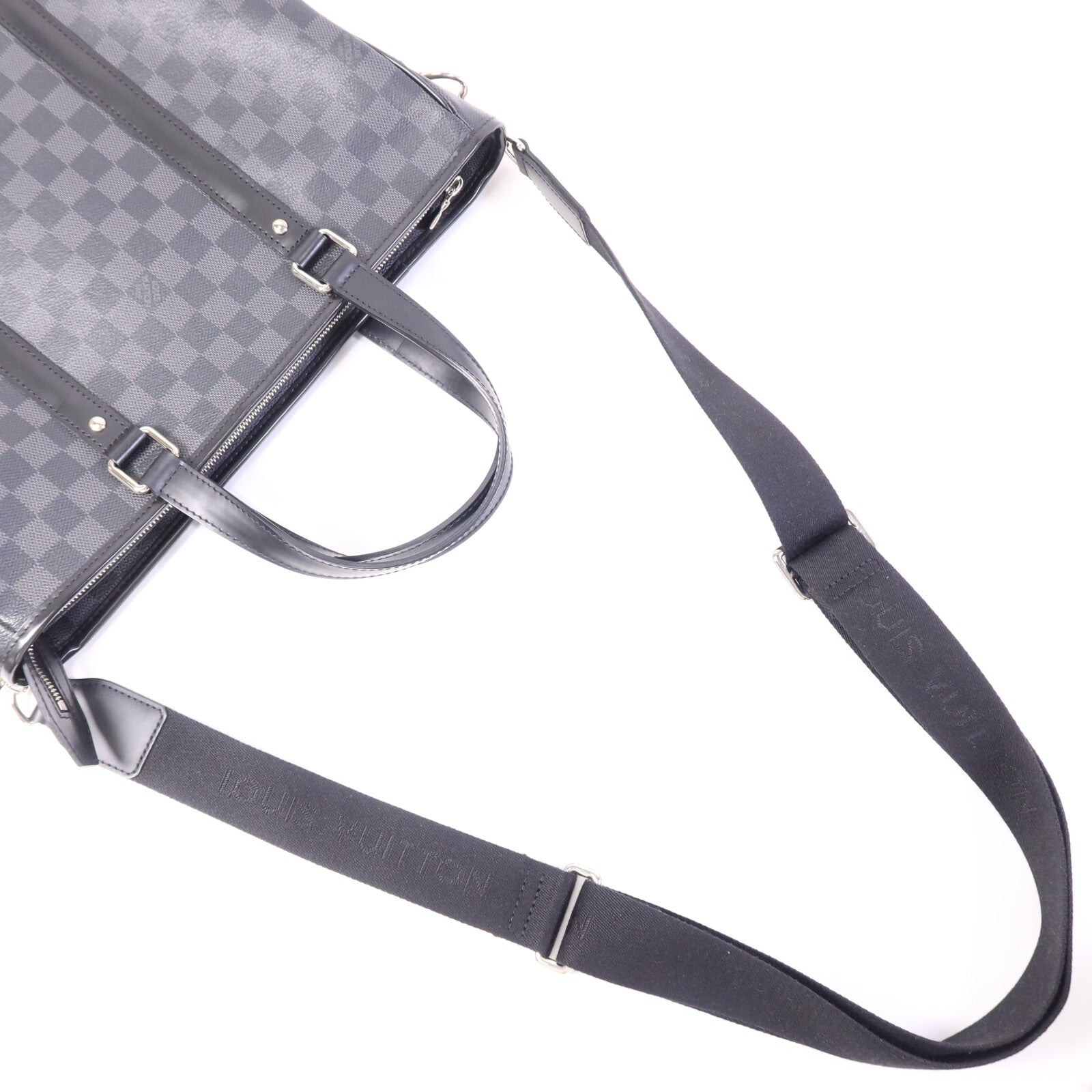 LOUIS VUITTON Damier Graphite Tadao MM銀扣手挽肩背兩用袋