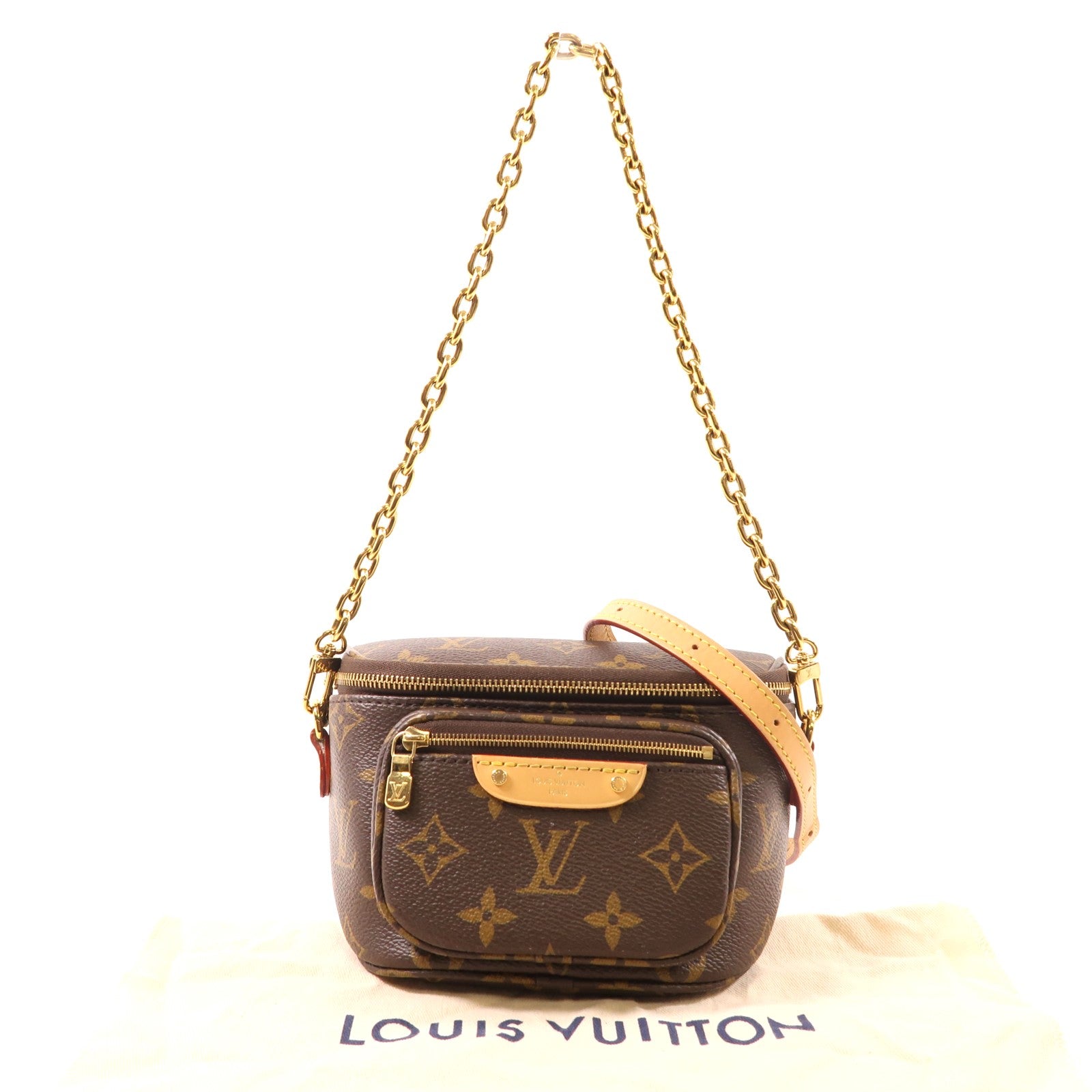 LOUIS VUITTON Monogram Mini Bumbag金扣手挽肩背兩用袋棕色