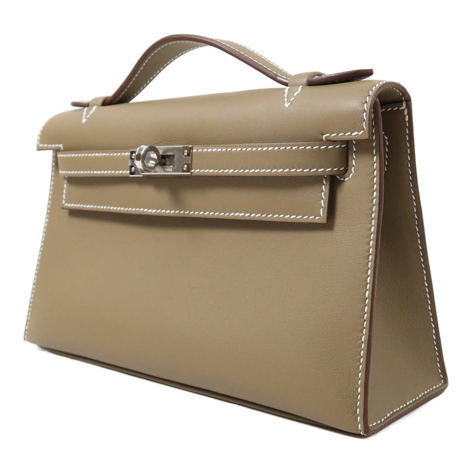 HERMES Swift皮革Kelly Pochette手挽袋Etoupe