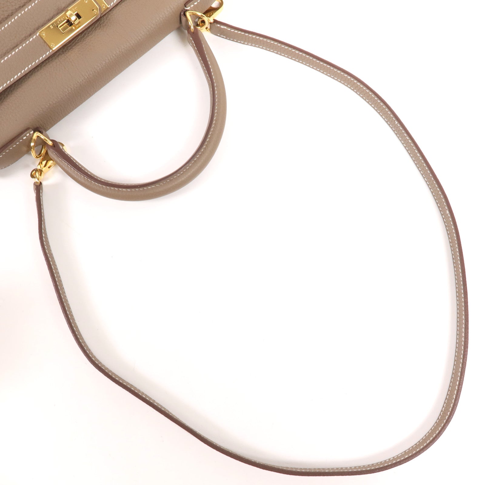 HERMES Togo皮革Kelly 28金扣手挽肩背兩用袋Etoupe