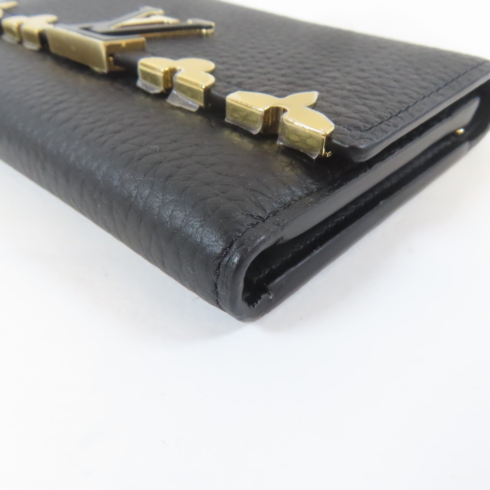 LOUIS VUITTON 牛皮皮革Trifold Wallet金扣錢包黑色