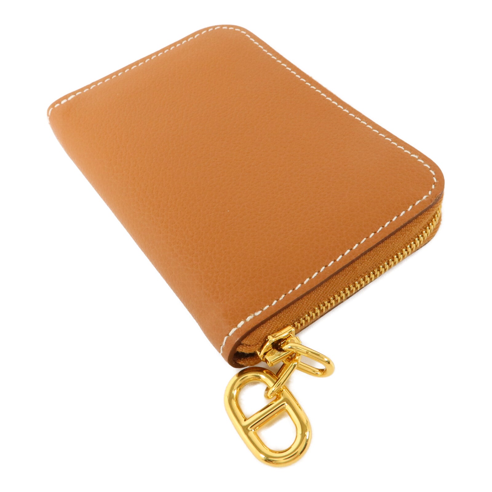 HERMES Evercolor皮革Zipengo Chaine d'Ancre Compact卡片套Gold