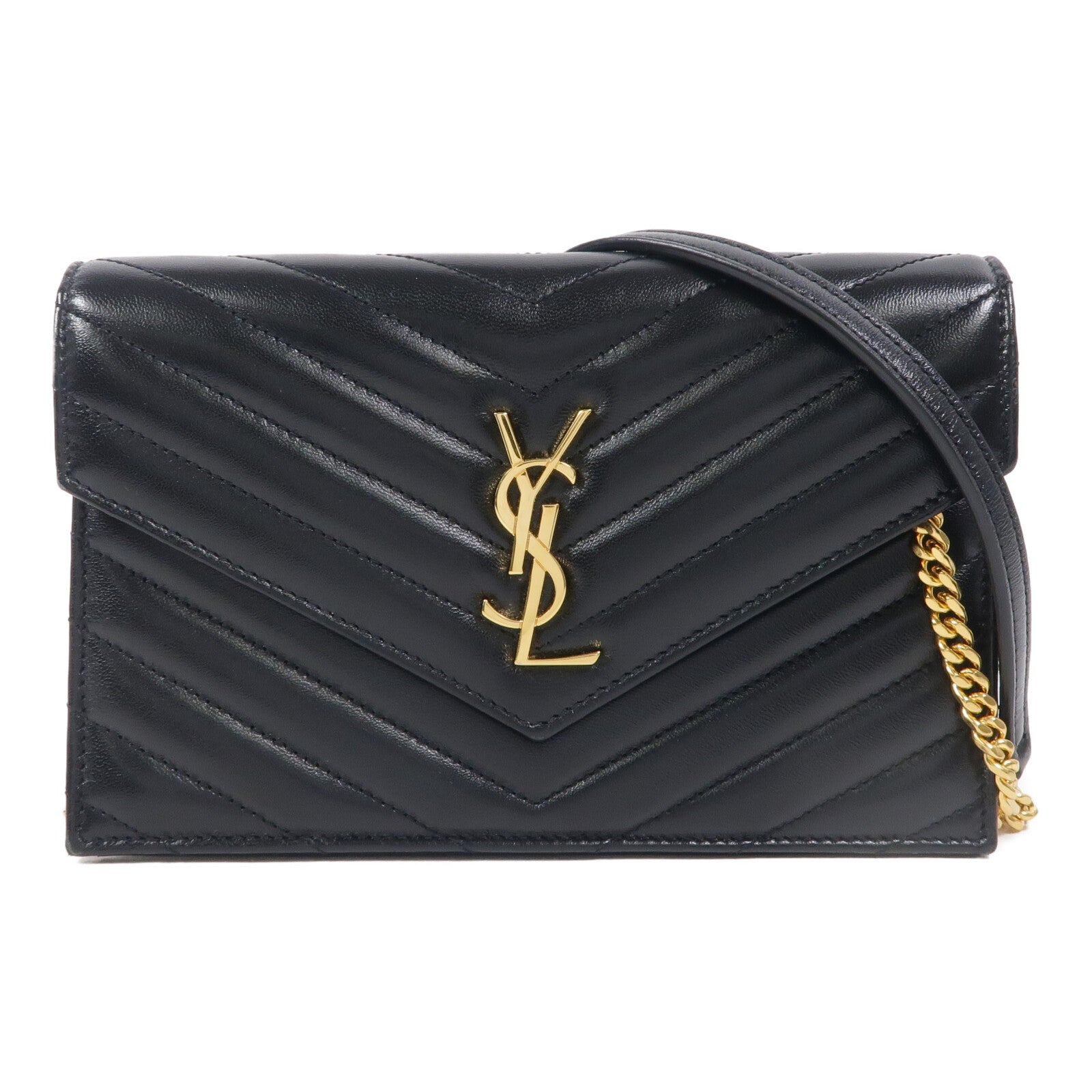 SAINT LAURENT 羊皮皮革Cassandre Wallet On Chain鏈帶肩背袋