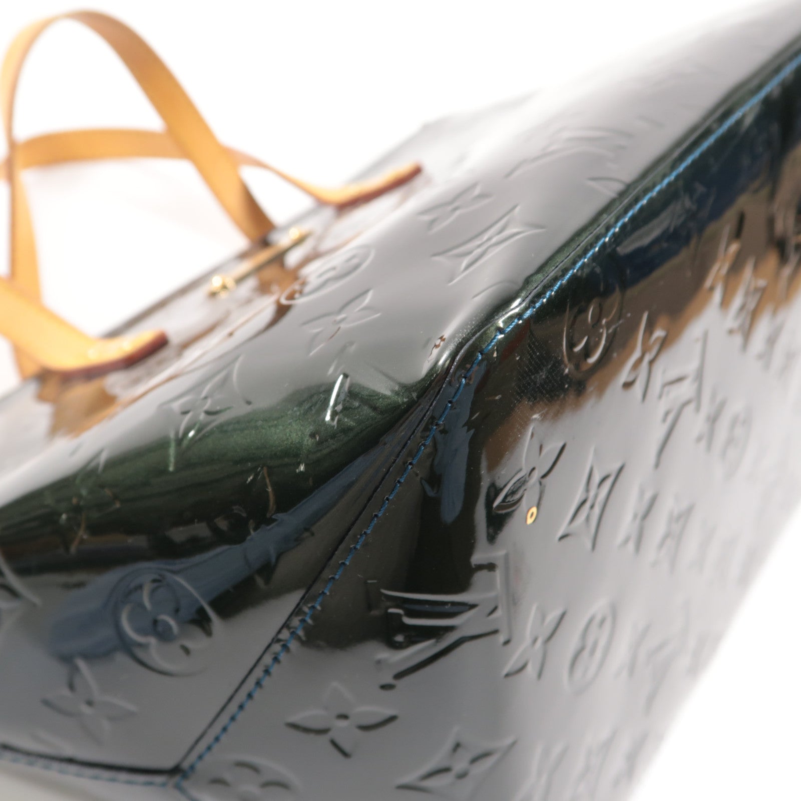 LOUIS VUITTON Monogram Vernis Bellevue PM金扣手挽袋綠色
