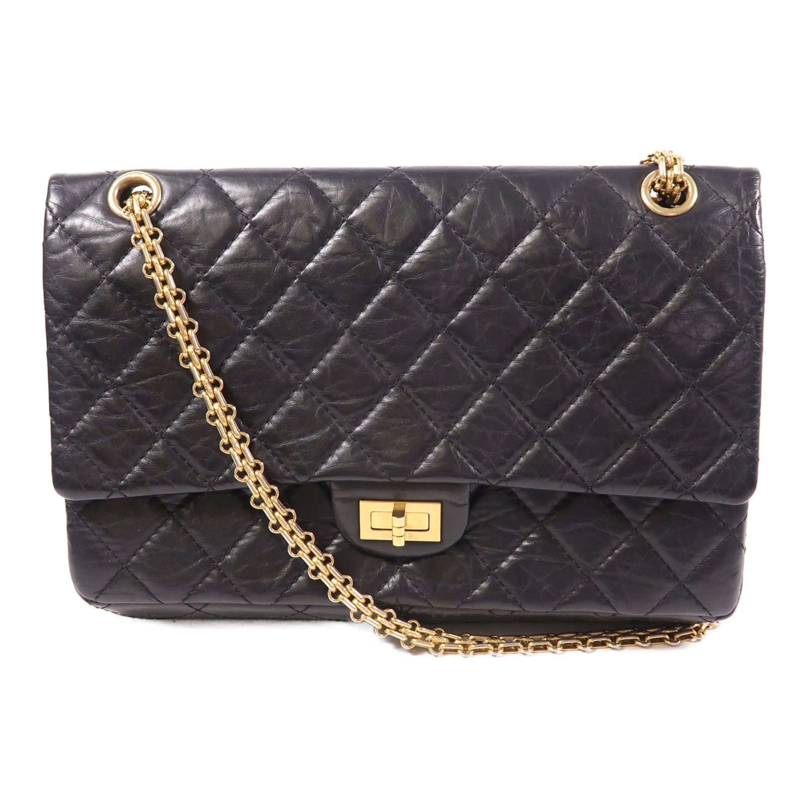 CHANEL 牛皮皮革2.55 Medium金扣鏈帶肩背袋