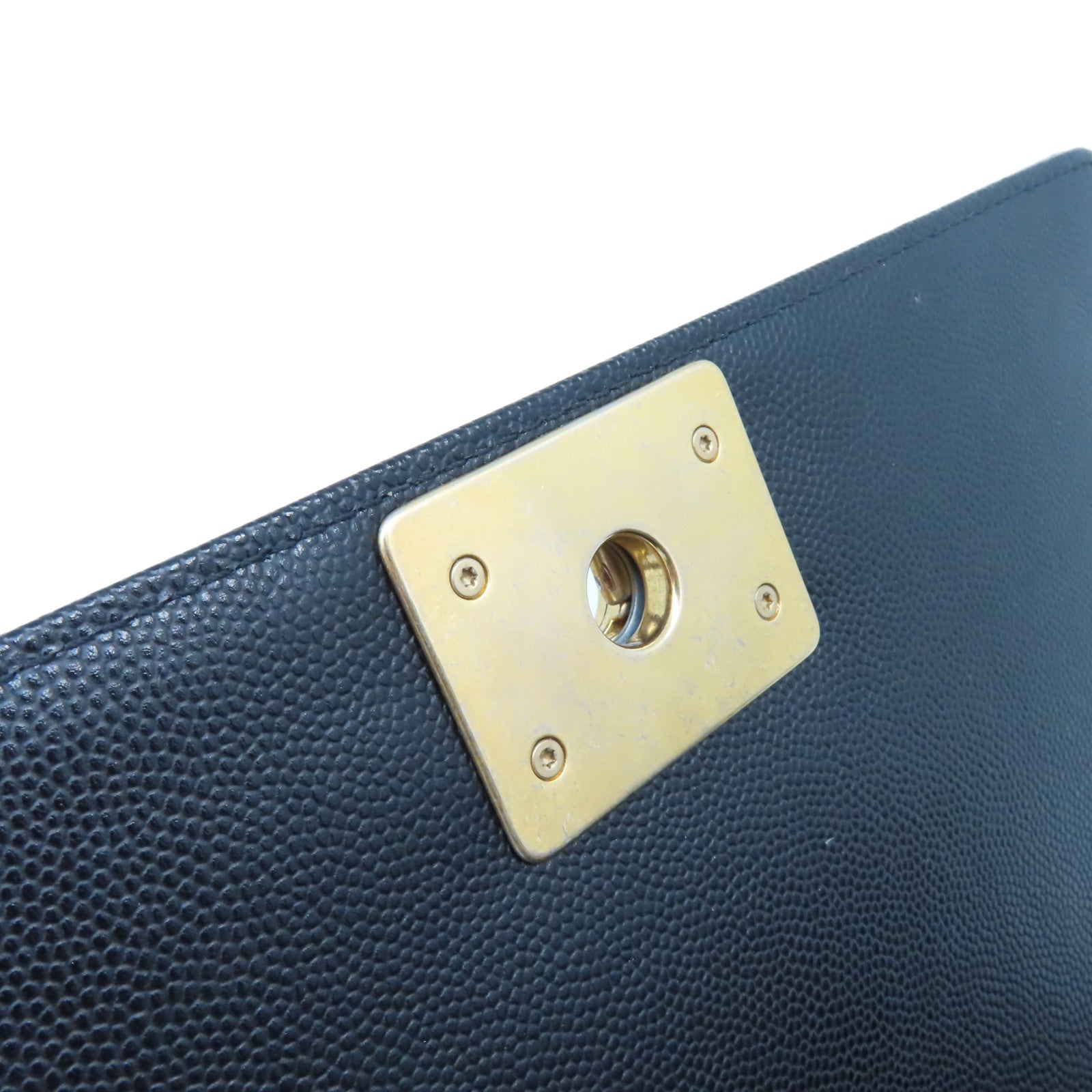 CHANEL 菱格Caviar皮革Boy Chanel 25cm Chain Shoulder Bag金扣鏈帶肩背袋黑色