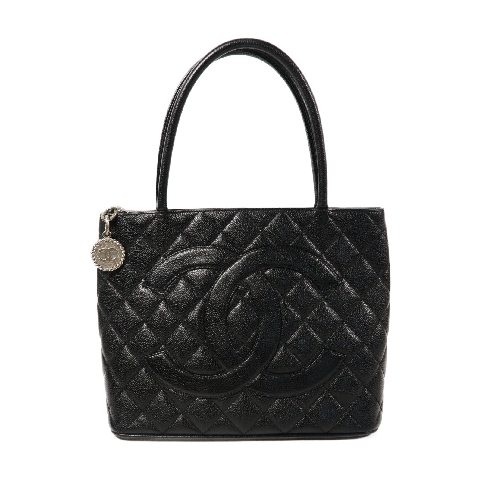 CHANEL 菱格Caviar皮革Handbag銀扣手挽袋黑色