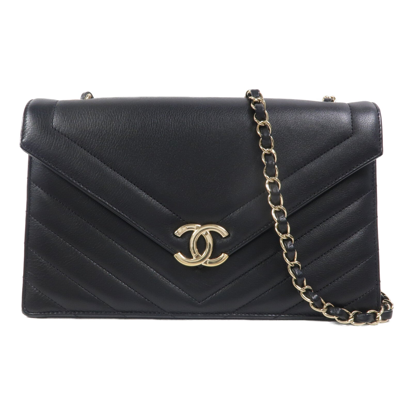 CHANEL 牛皮皮革Large Chevron Flap鏈帶肩背袋