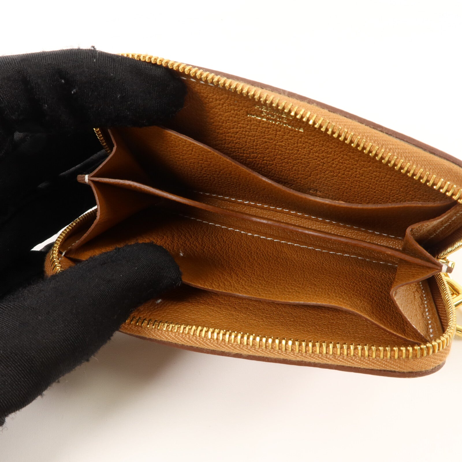 HERMES Evercolor皮革Zipengo Chaine d'Ancre Compact卡片套Gold