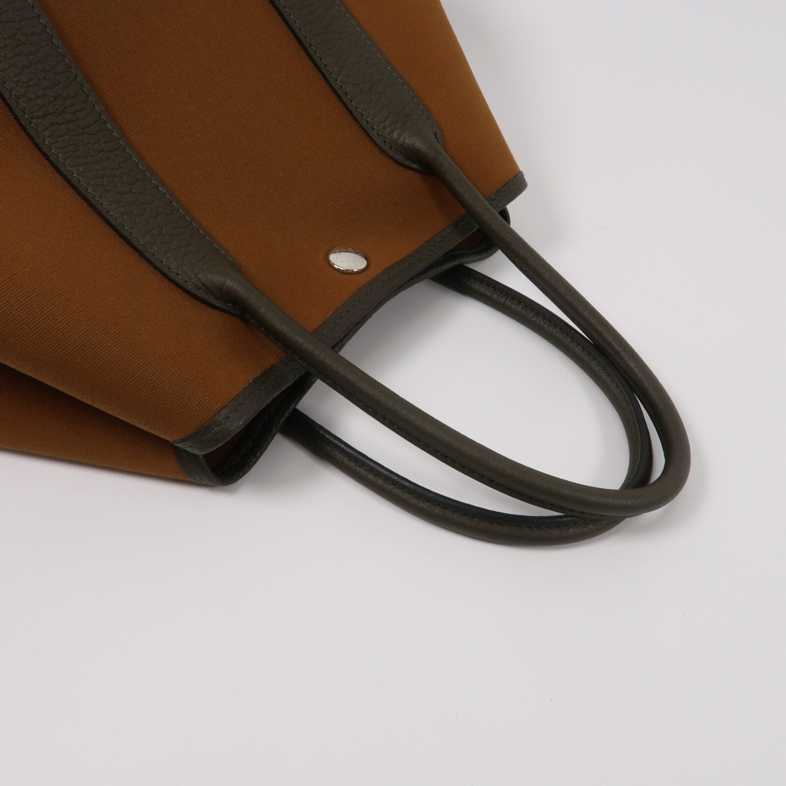 HERMES 帆布Garden Party TPM手挽袋Alezan/Vert Bronze