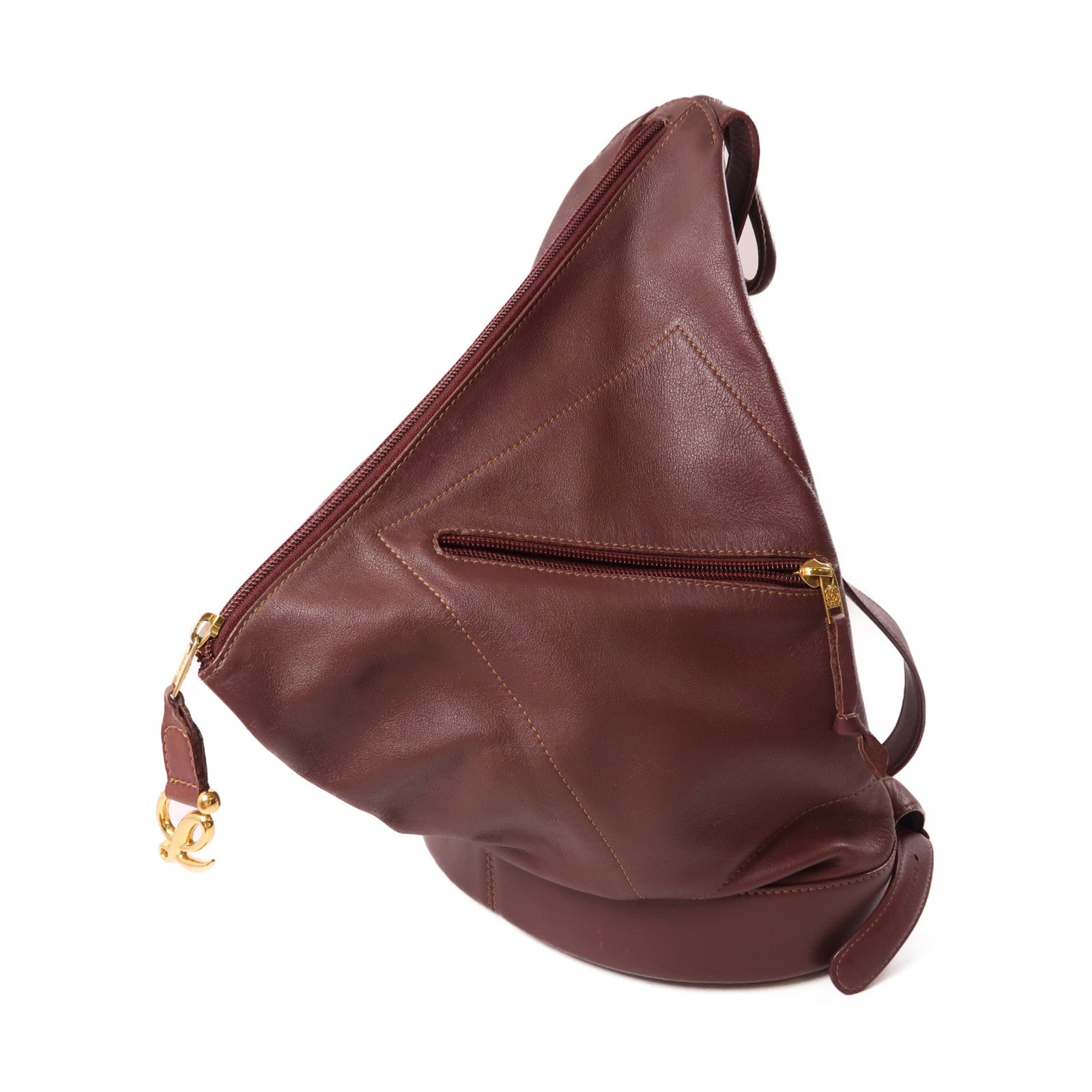 LOEWE 牛皮皮革Backpack金扣背包酒紅色