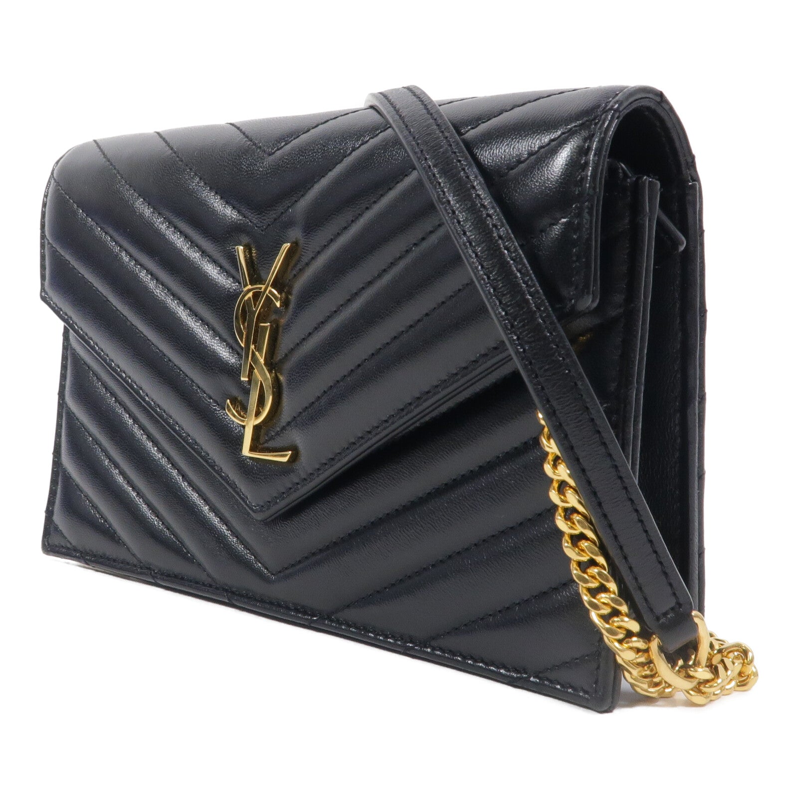 SAINT LAURENT 羊皮皮革Cassandre Wallet On Chain鏈帶肩背袋