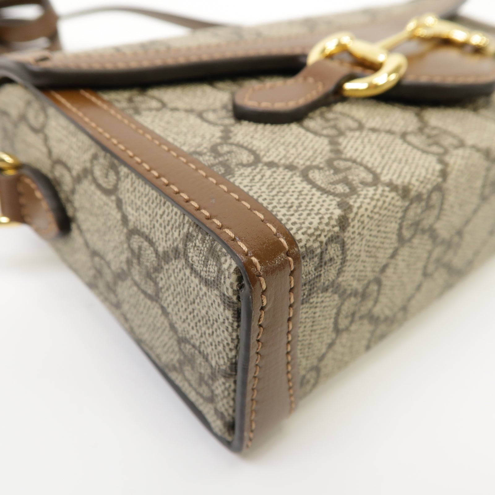GUCCI 塗層帆布Horsebit 1955 Shoulder Bag金扣肩背袋啡色