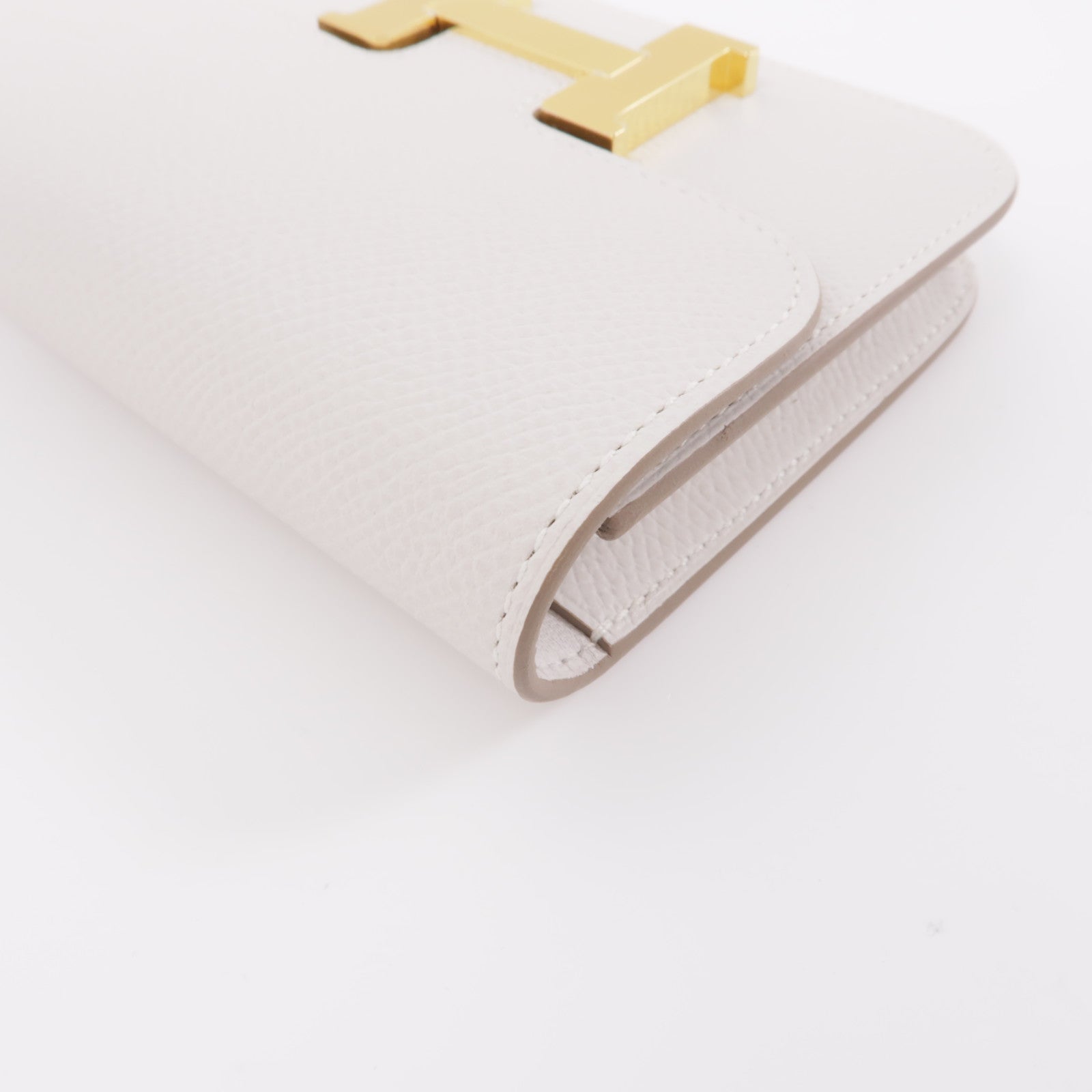 HERMES Epsom皮革Constance Slim金扣錢包Gris Pale白色