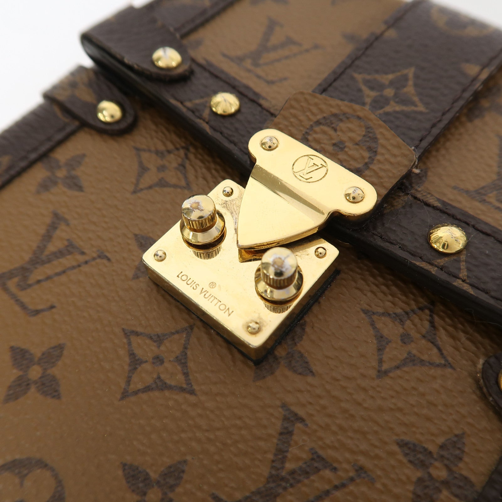 LOUIS VUITTON Monogram Trunk Vertical金扣鏈帶肩背袋啡色