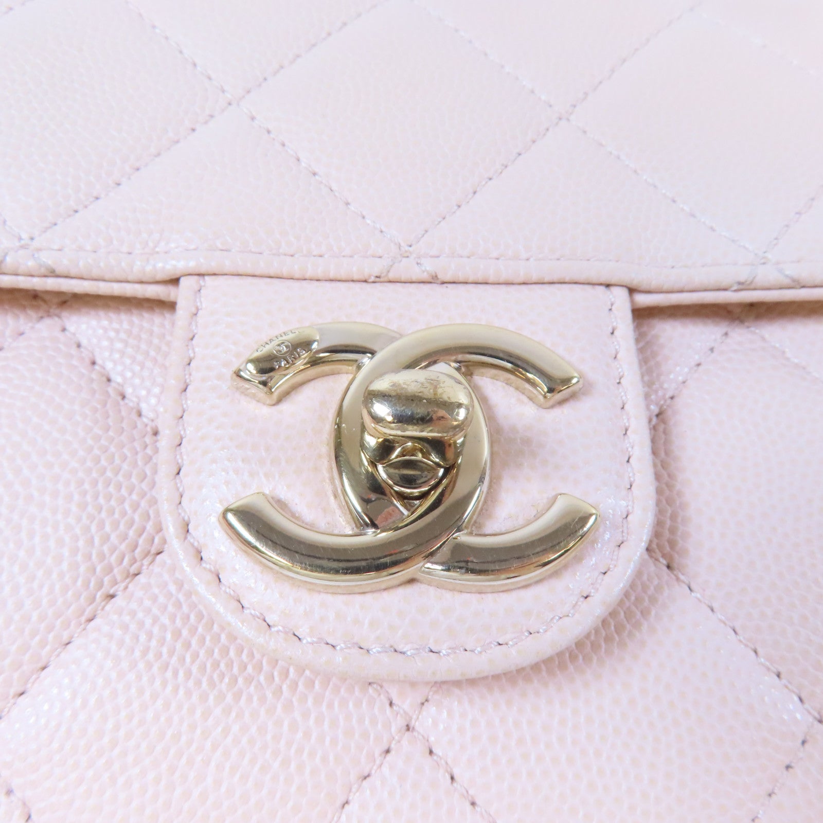 CHANEL 【激減優惠】菱格Caviar皮革Mini Flap Bag金扣鏈帶肩背袋米色
