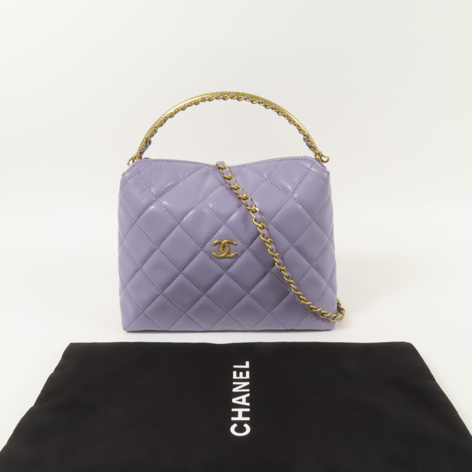 CHANEL 牛皮皮革Chain Shoulder金扣手挽肩背兩用袋