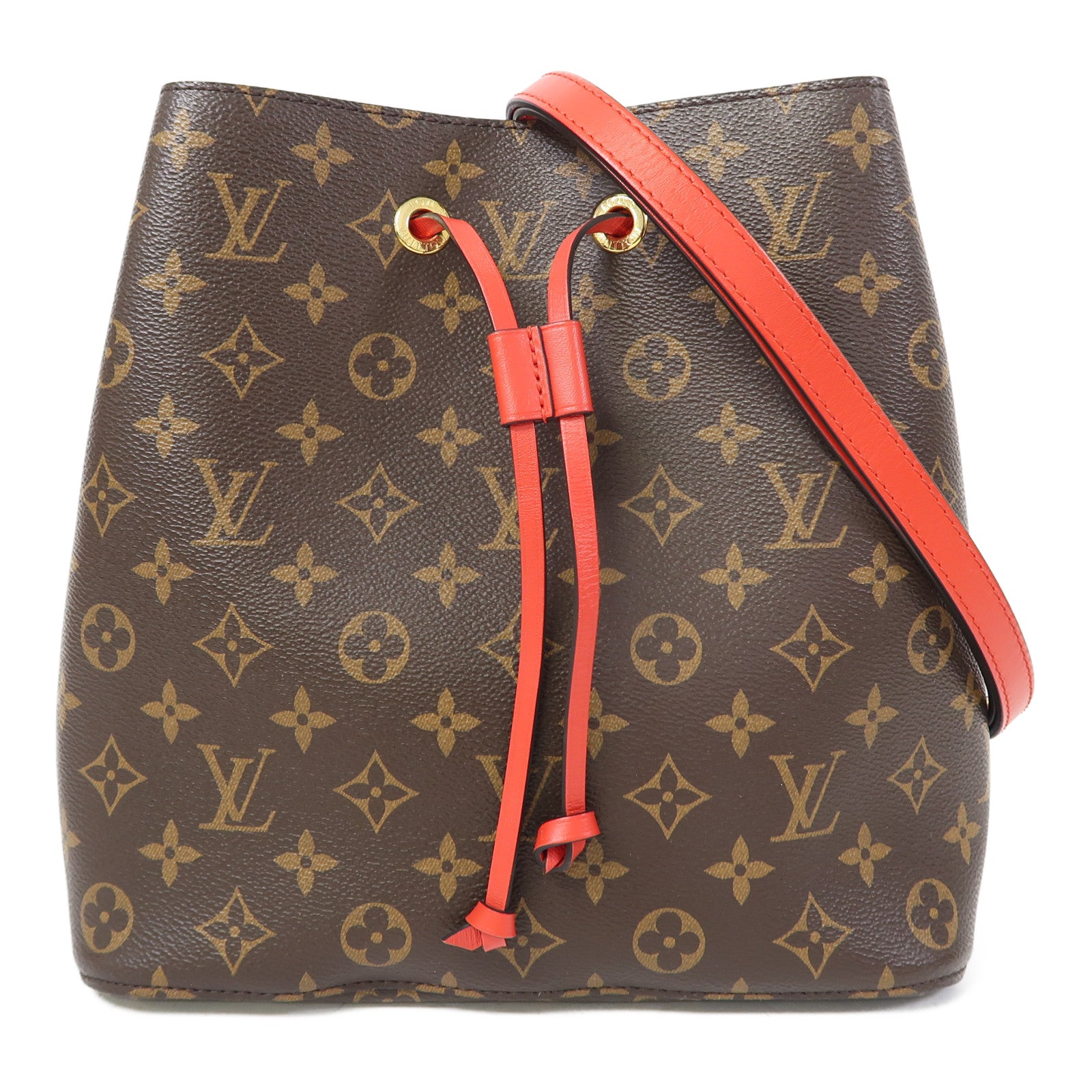 LOUIS VUITTON Monogram Neo Noe MM金扣肩背袋啡色/紅色