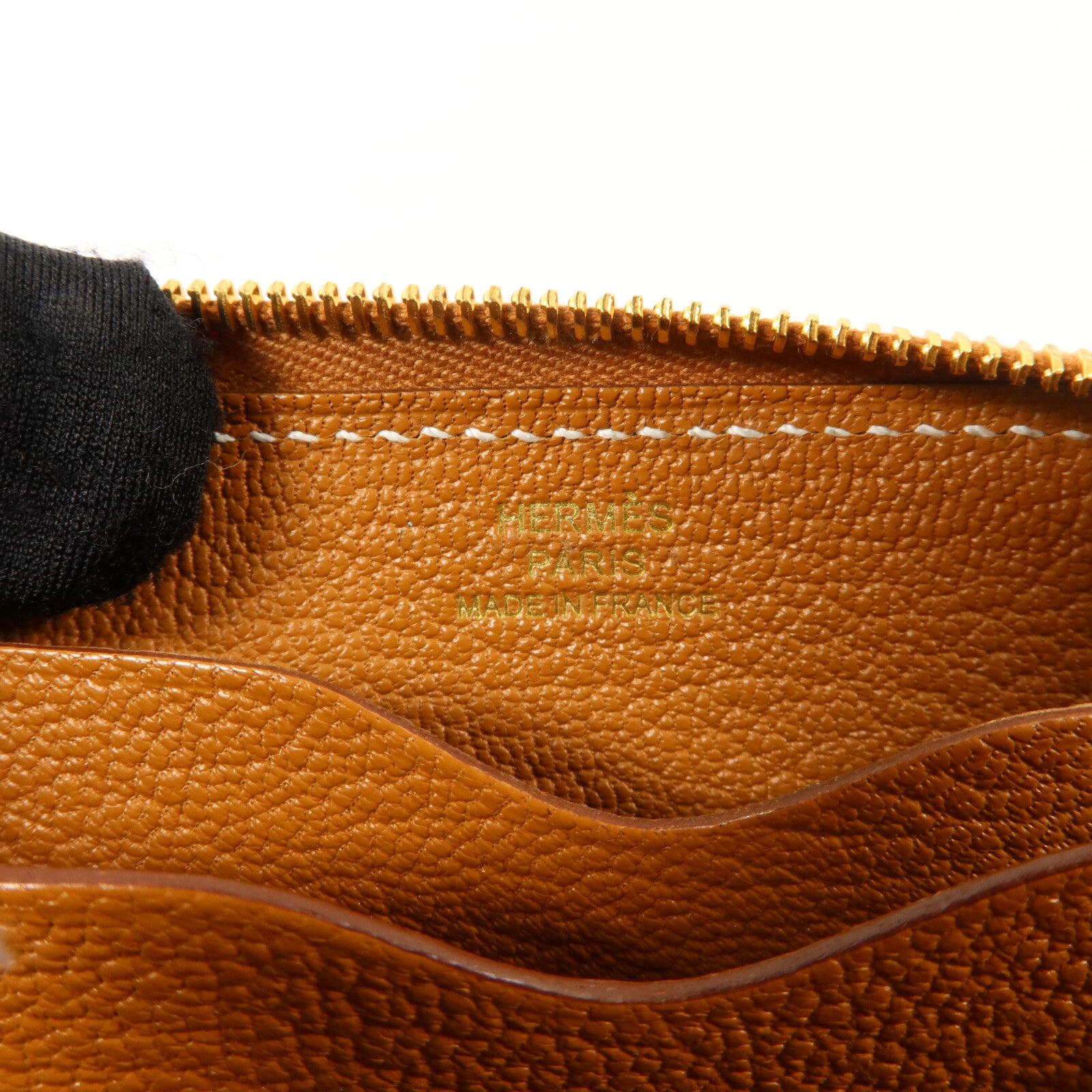 HERMES Evercolor皮革Zipengo Chaine d'Ancre Compact卡片套Gold