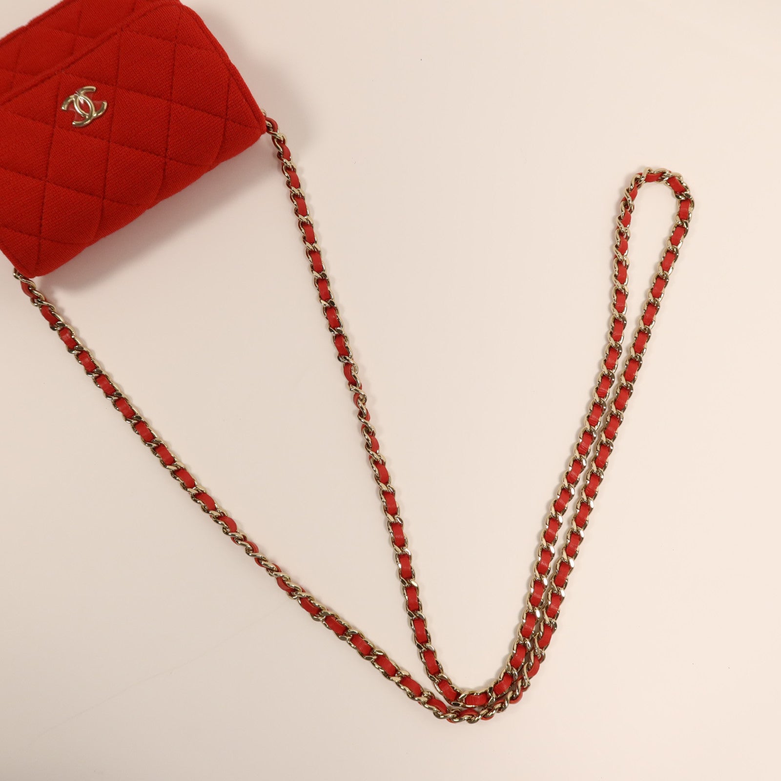 CHANEL 帆布Chain Shoulder Bag金扣鏈帶肩背袋