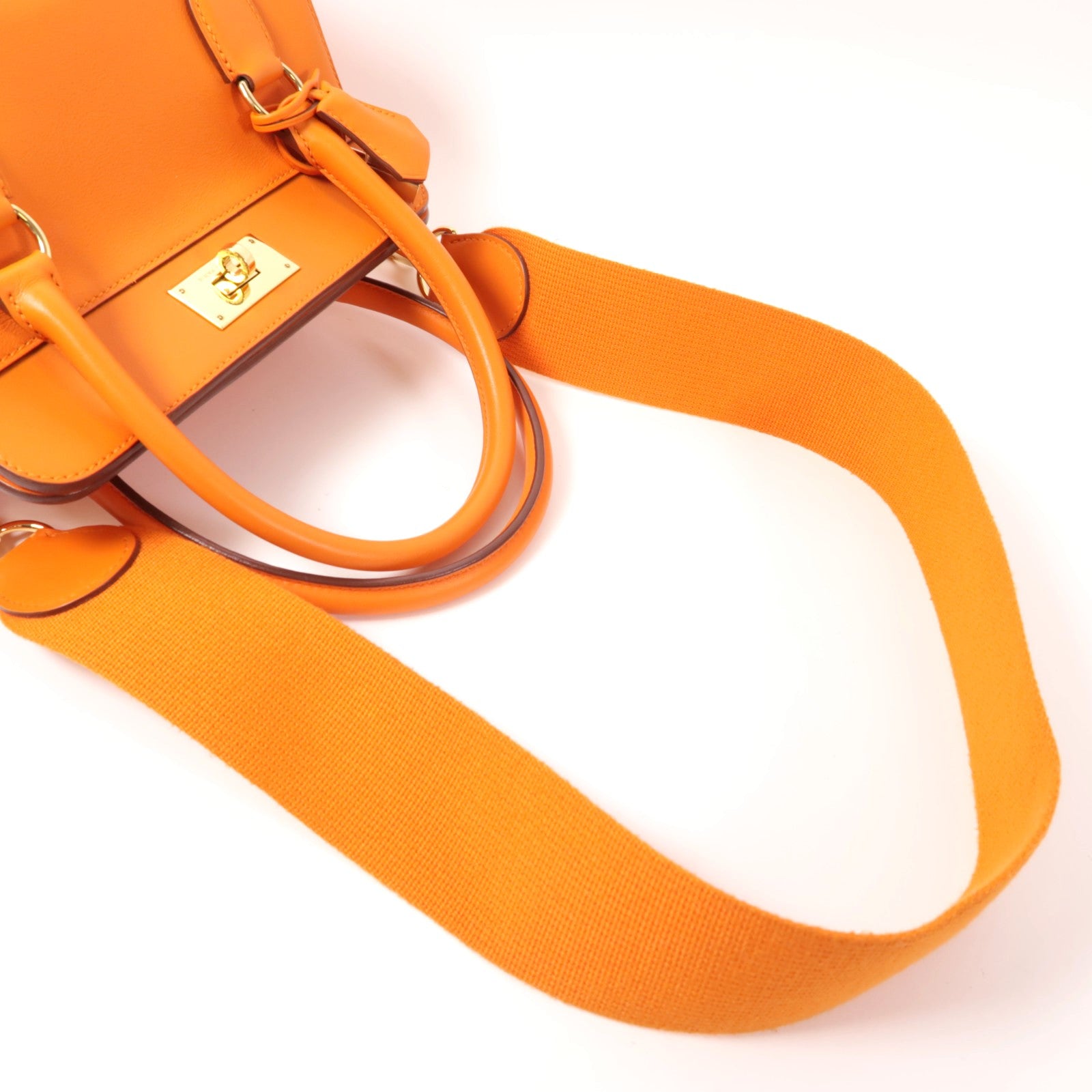 HERMES GHW Tool Box 20 2 Way Shoulder Bag Handbag Swift Leather Orange