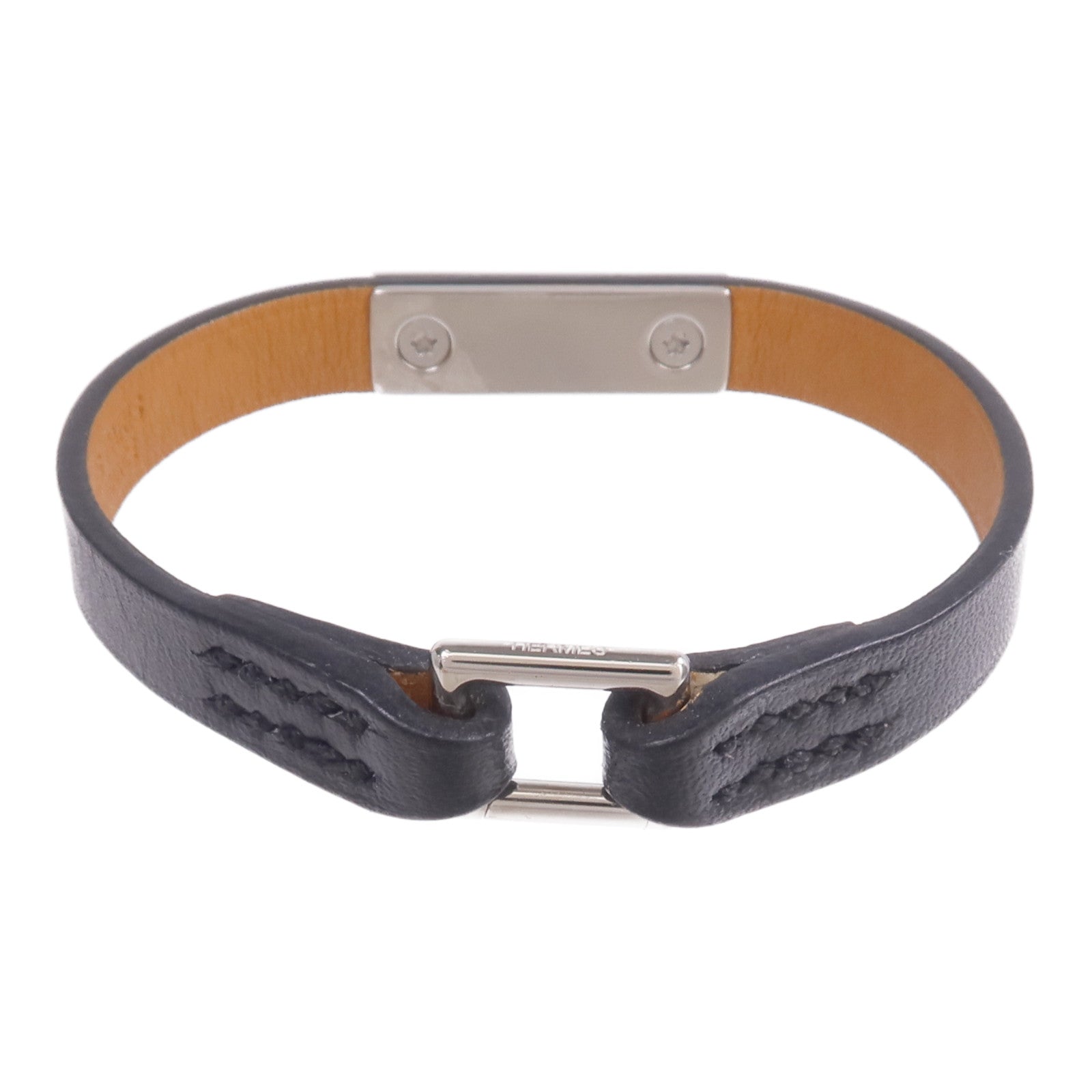 HERMES 【激減優惠】Swift皮革Rivale Mini Bracelet銀扣手鏈Noir