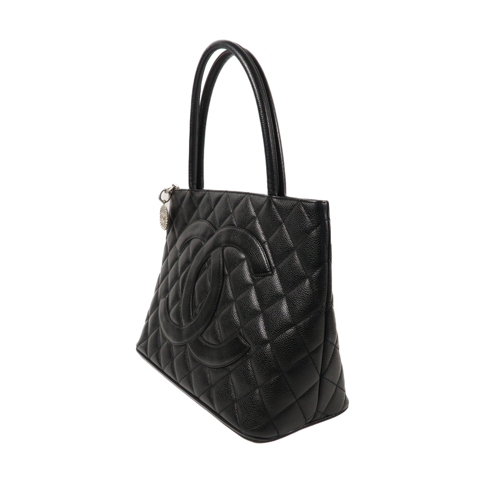 CHANEL 菱格Caviar皮革Handbag銀扣手挽袋黑色