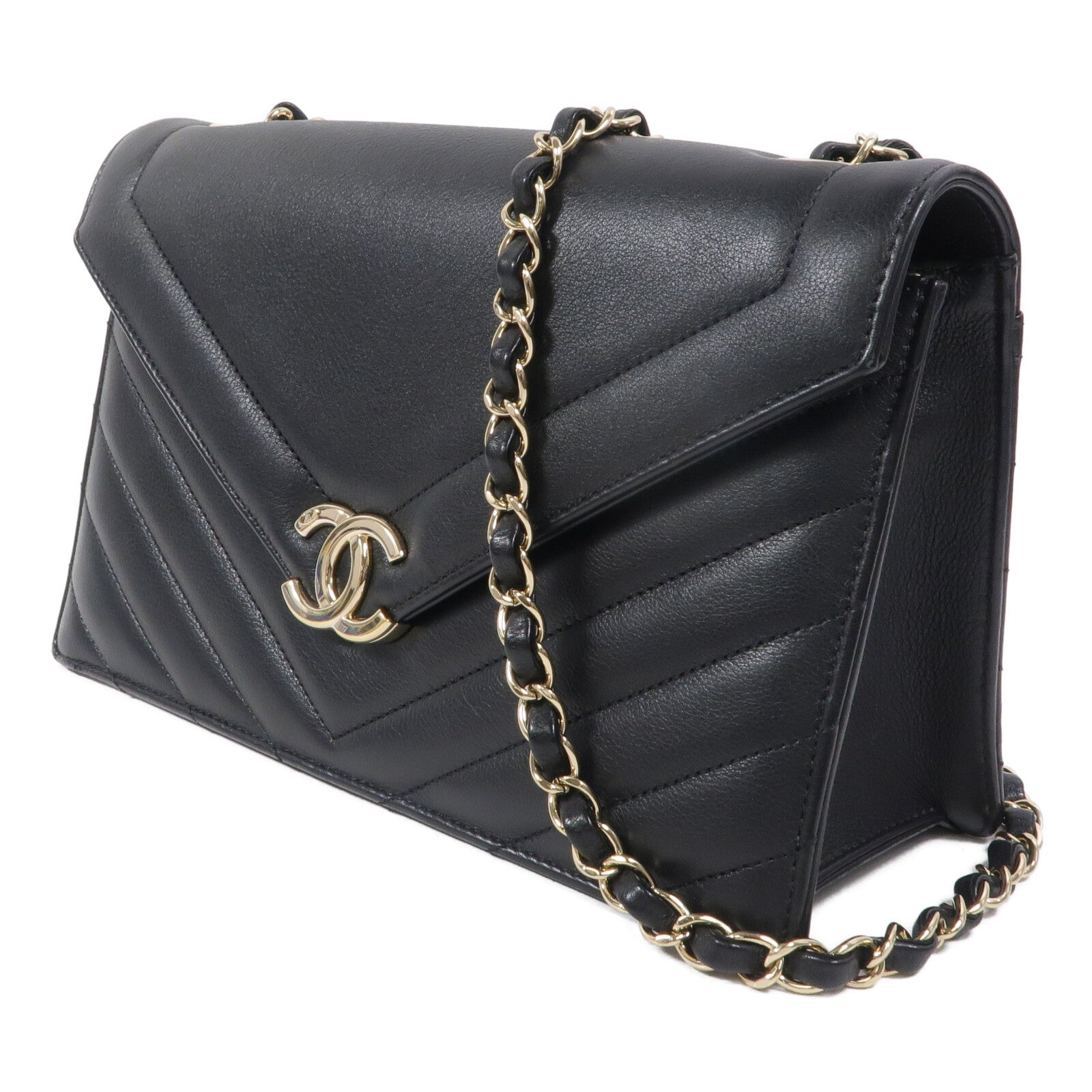 CHANEL 牛皮皮革Large Chevron Flap鏈帶肩背袋