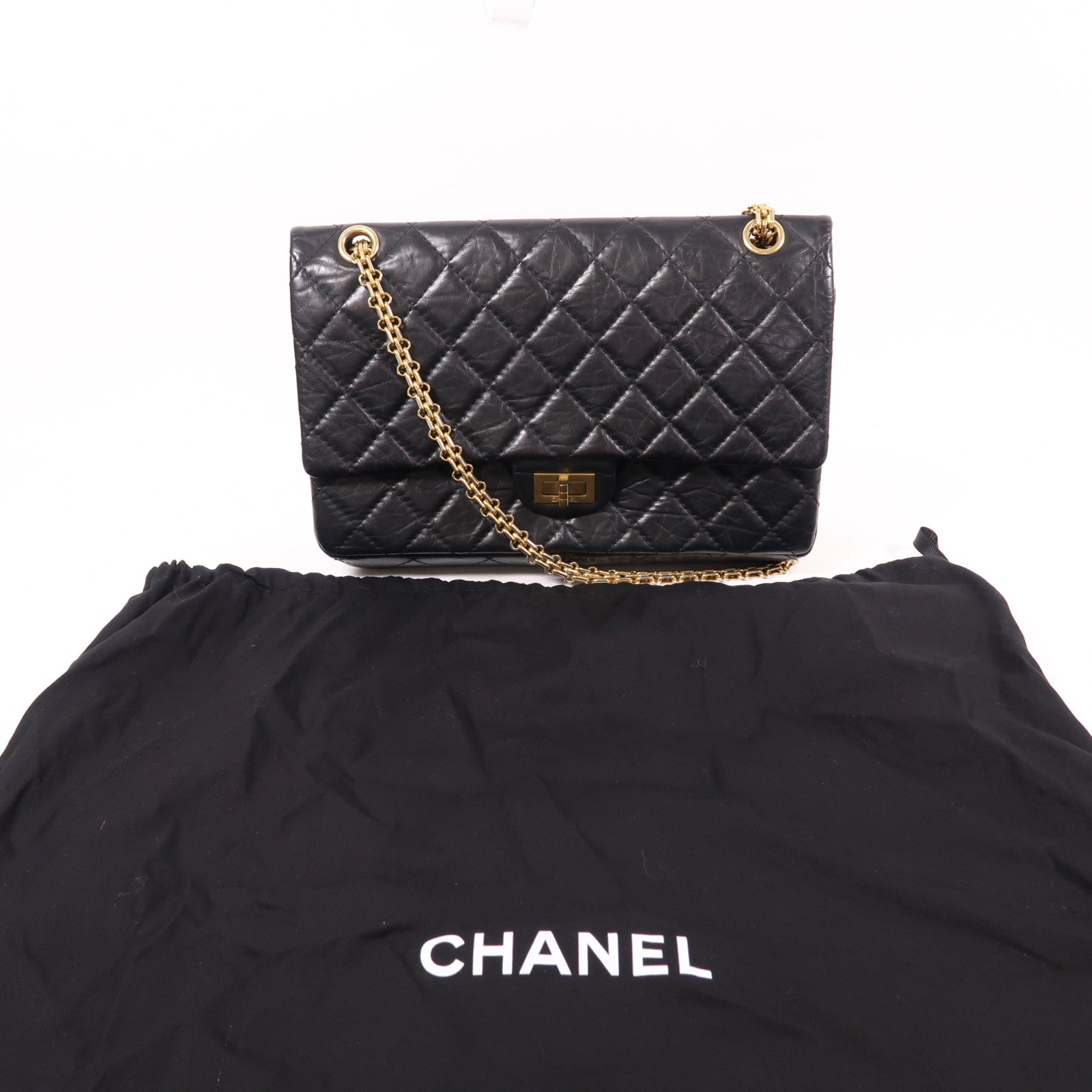 CHANEL 牛皮皮革2.55 Medium金扣鏈帶肩背袋