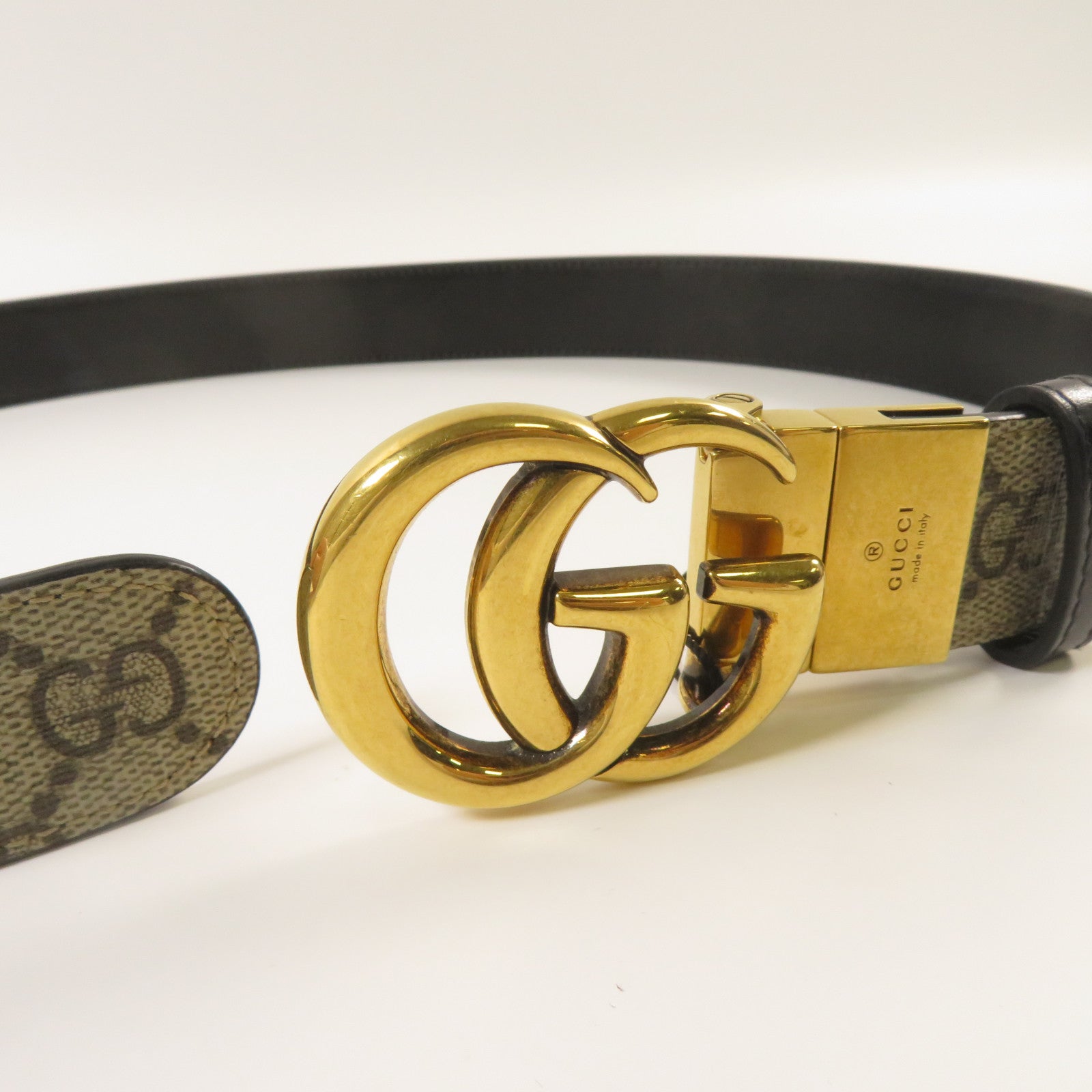 GUCCI 【激減優惠】塗層帆布/皮革GG Marmont Belt皮帶啡色/黑色