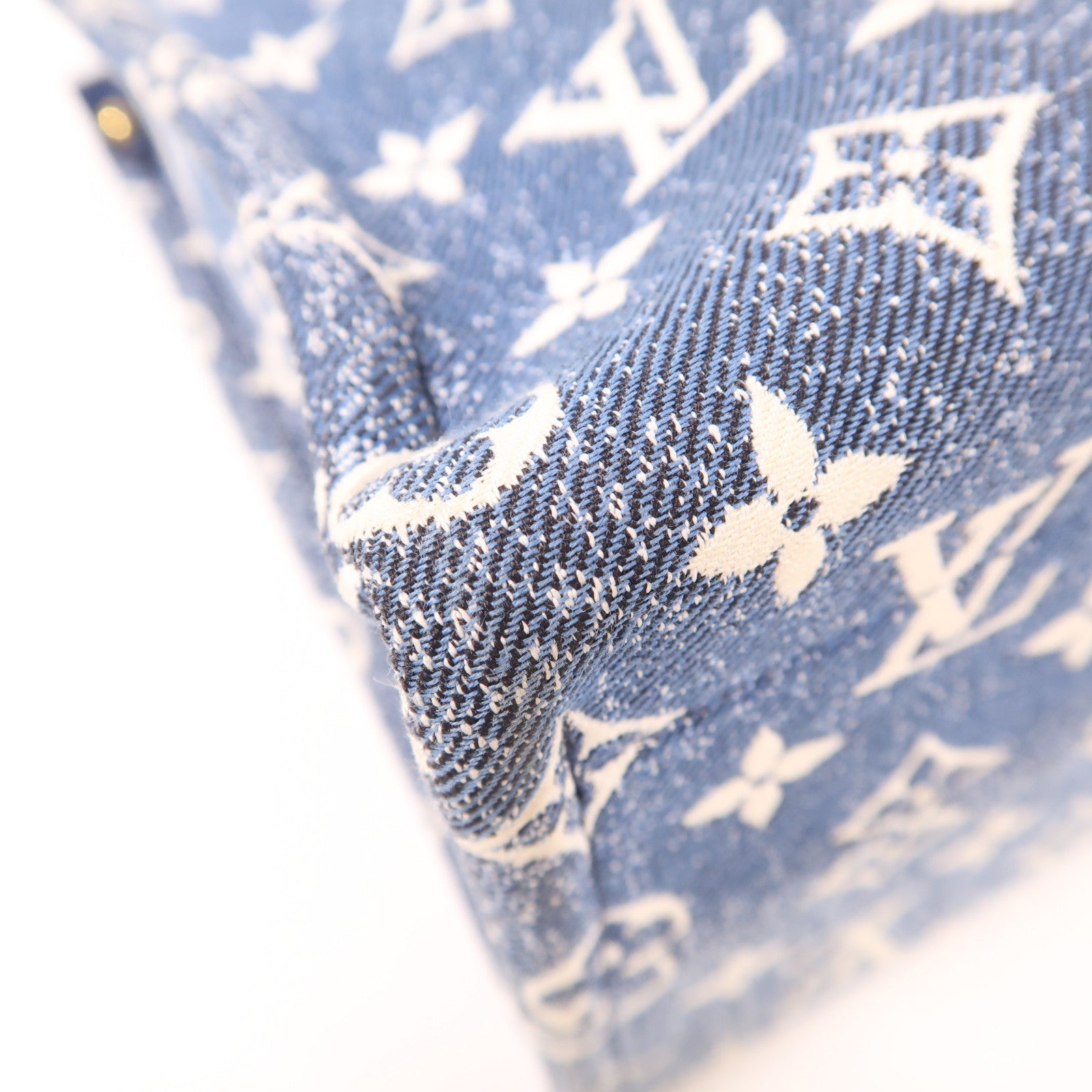 LOUIS VUITTON Monogram Denim OnTheGo MM金扣手挽肩背兩用袋藍色