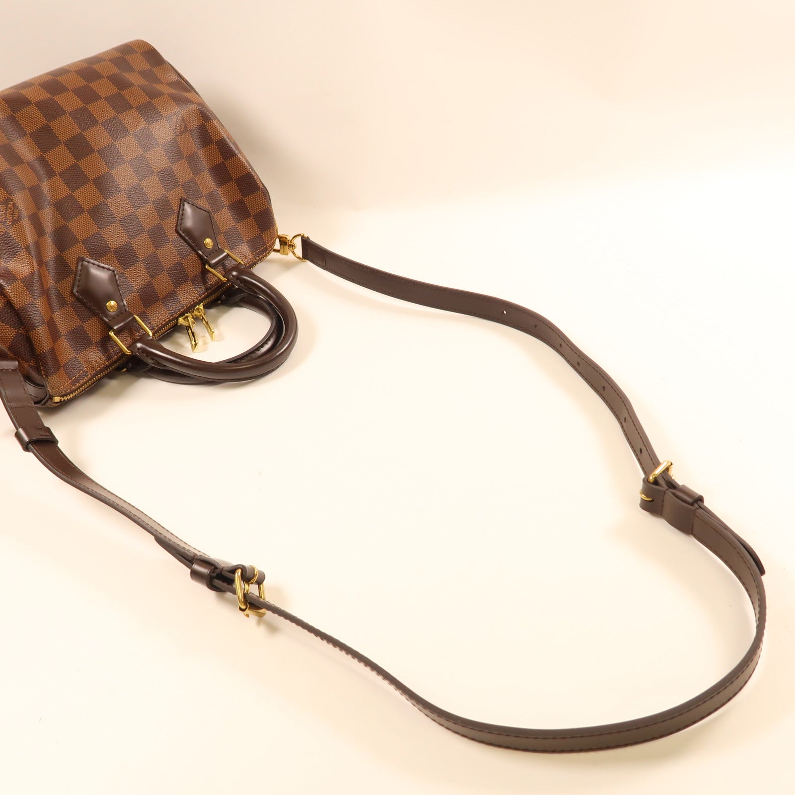 LOUIS VUITTON Damier Speedy 25金扣手挽肩背兩用袋啡色