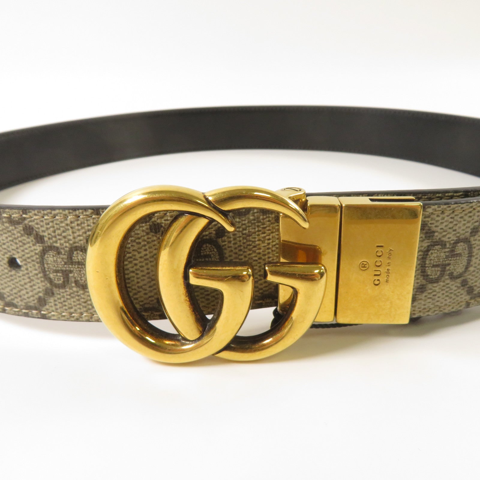 GUCCI 【激減優惠】塗層帆布/皮革GG Marmont Belt皮帶啡色/黑色