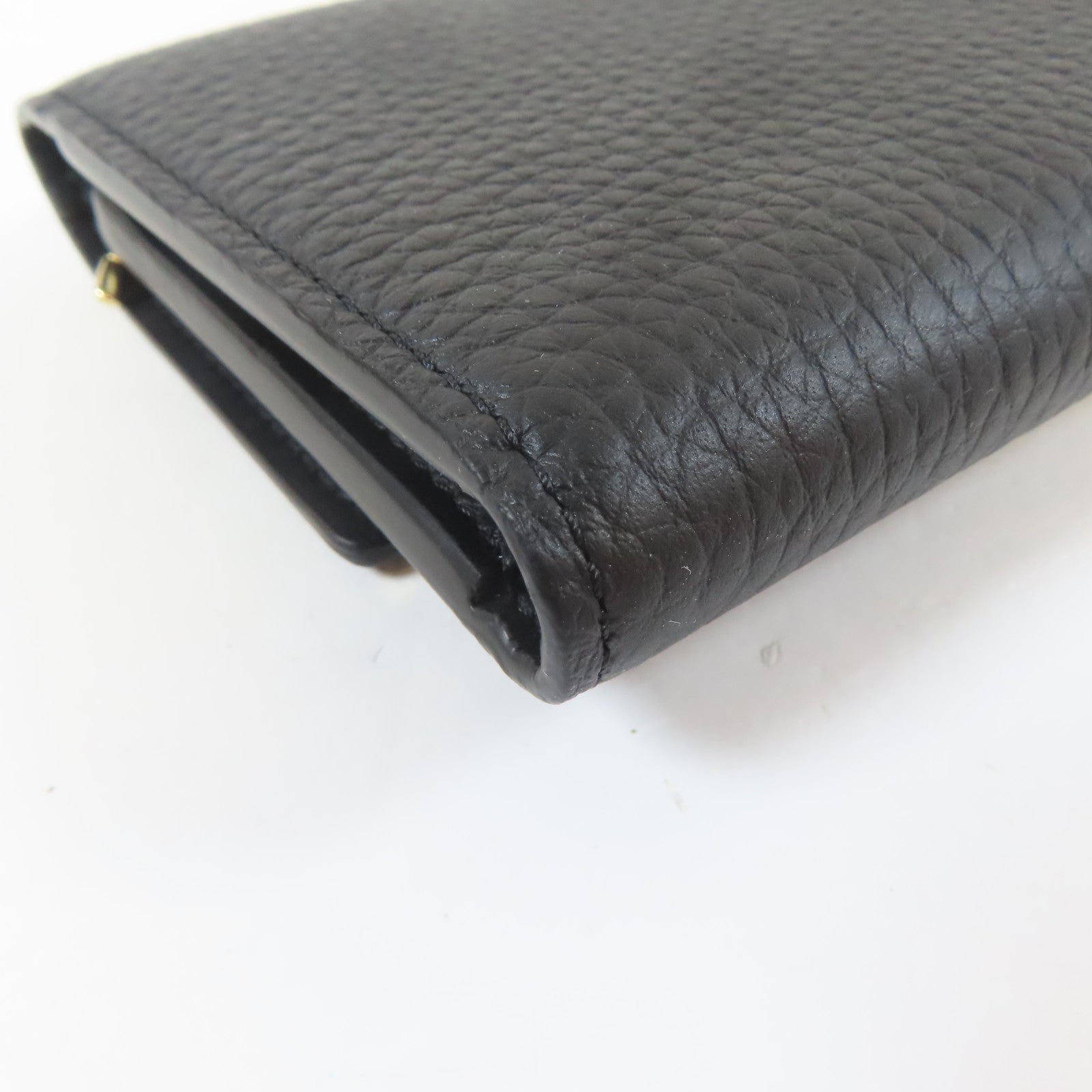 LOUIS VUITTON 牛皮皮革Trifold Wallet金扣錢包黑色