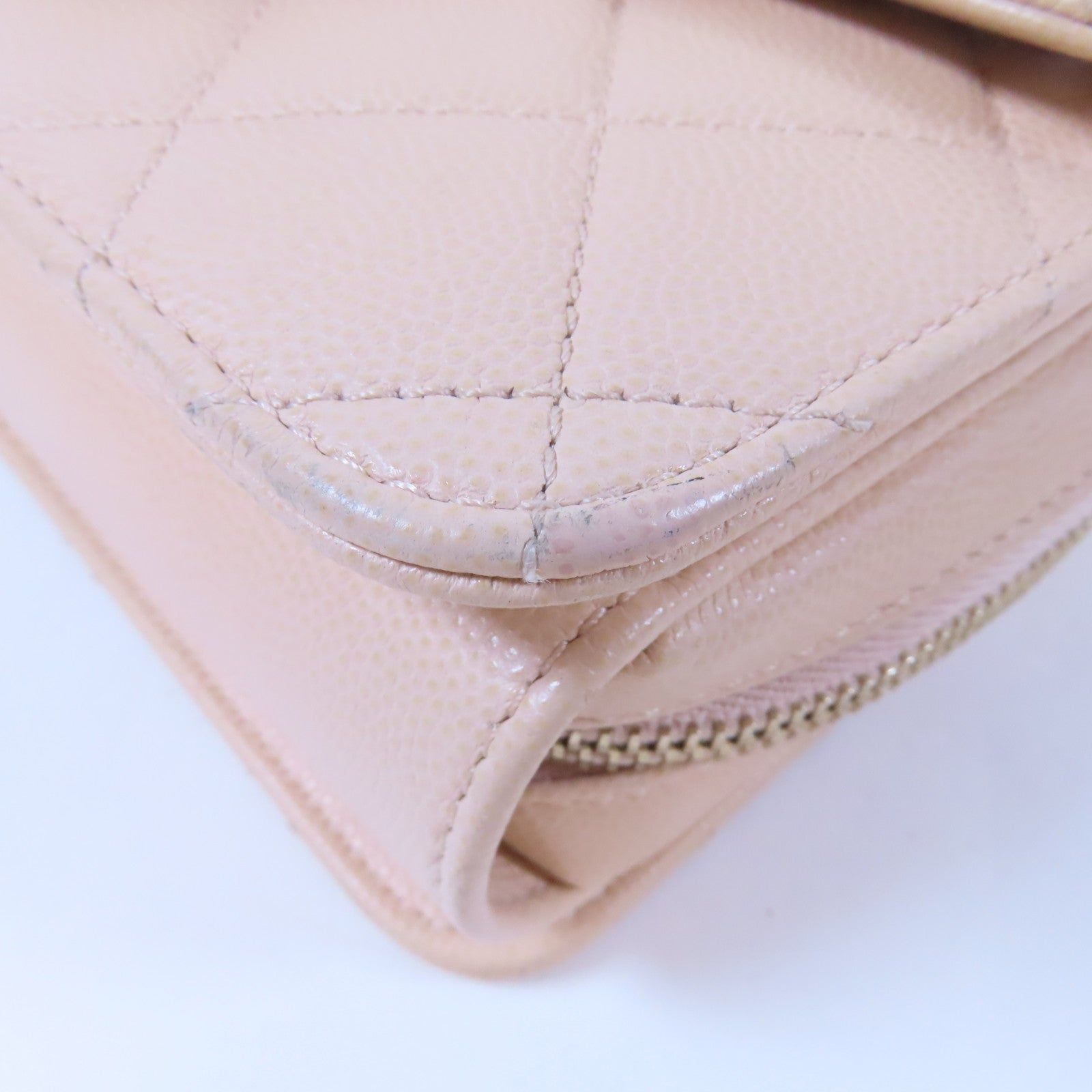 CHANEL 【激減優惠】菱格Caviar皮革Mini Flap Bag金扣鏈帶肩背袋米色