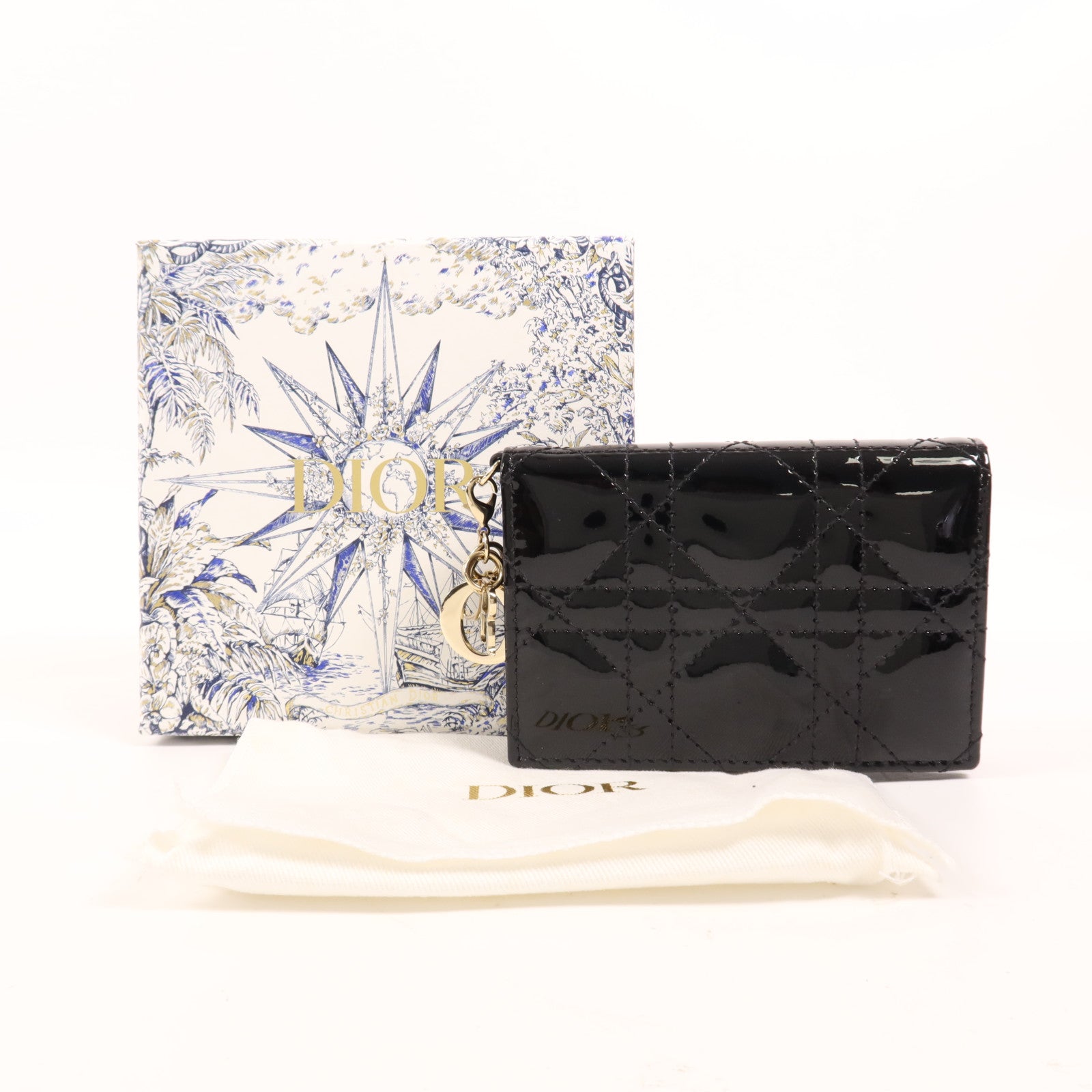 Dior 【激減優惠】漆皮皮革Lady Dior Gardenia Wallet金扣錢包