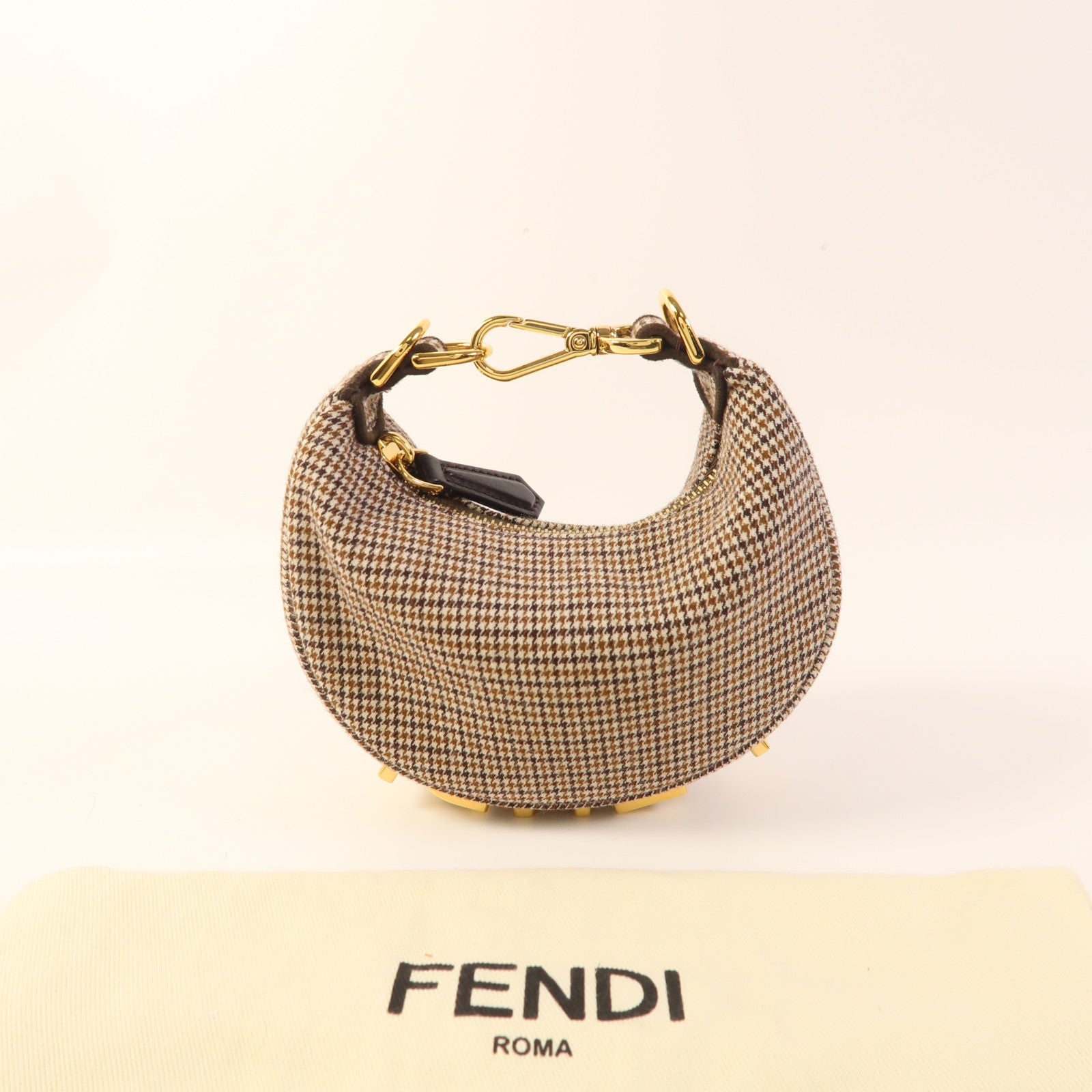 FENDI GHW Nano Fendigraphy Hand Bag Wool Brown