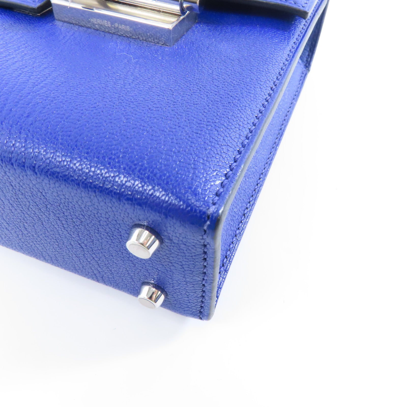 HERMES 【激減優惠】Chevre皮革Verrou Mini銀扣鏈帶肩背袋藍色