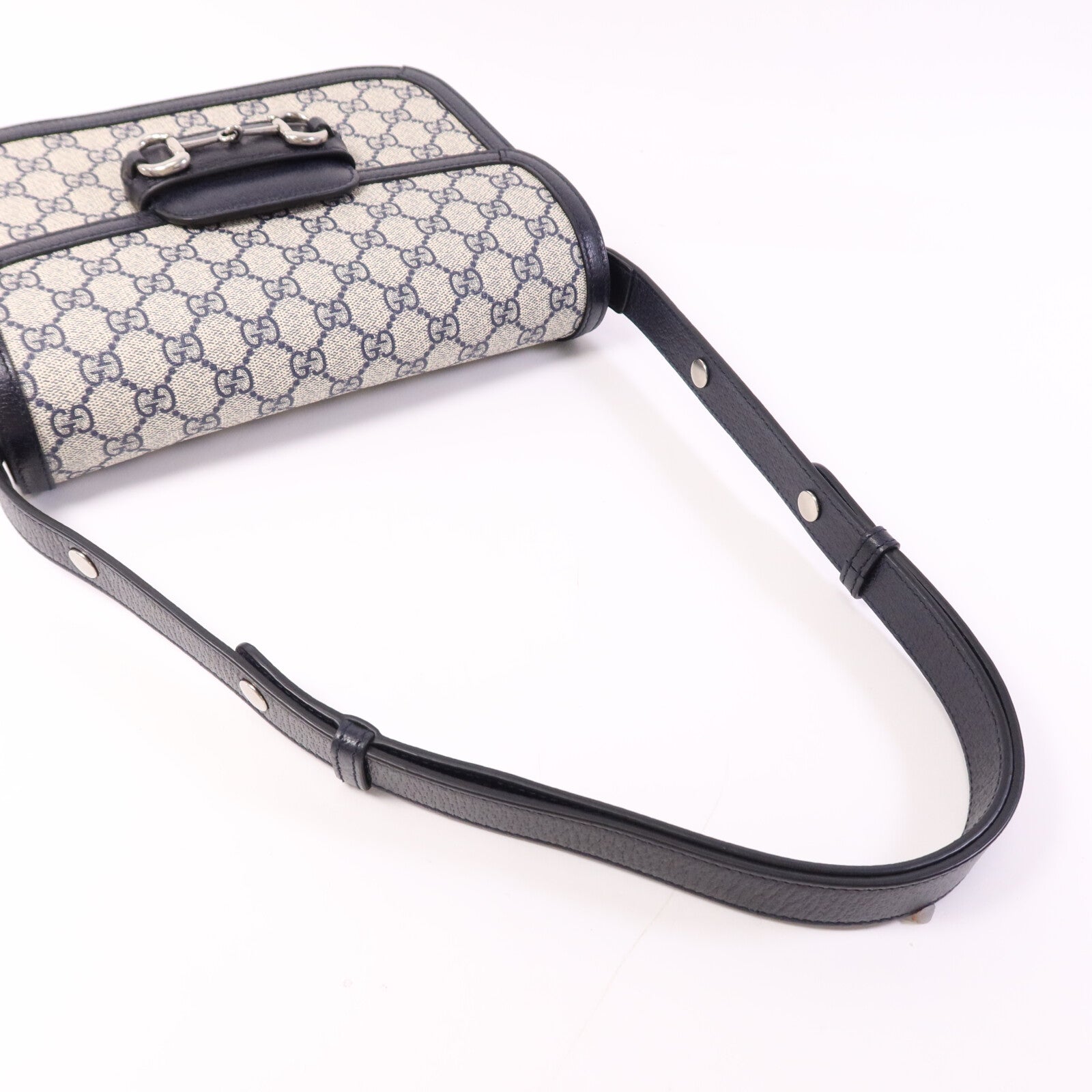 GUCCI 塗層帆布Horsebit 1955 MM銀扣肩背袋