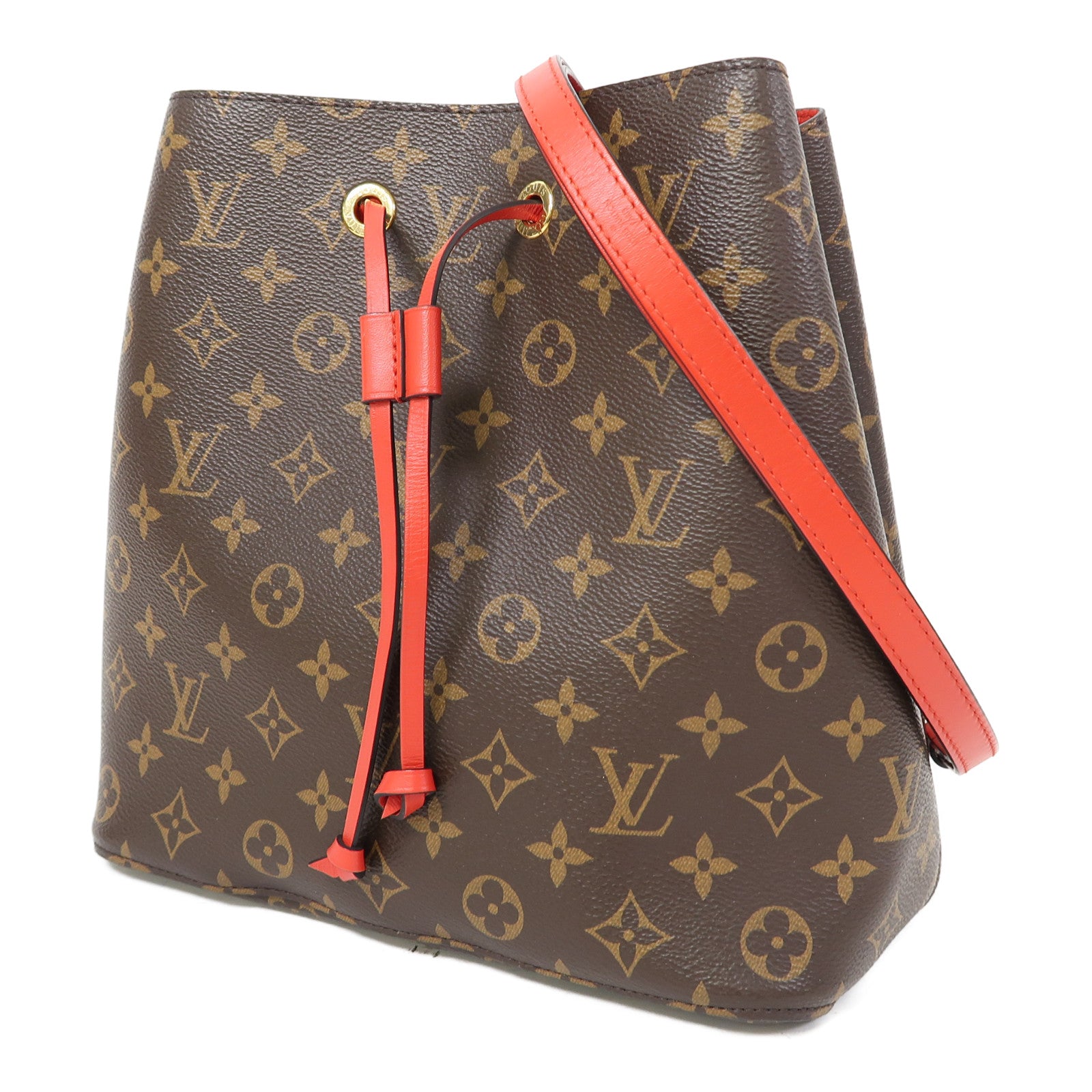 LOUIS VUITTON Monogram Neo Noe MM金扣肩背袋啡色/紅色