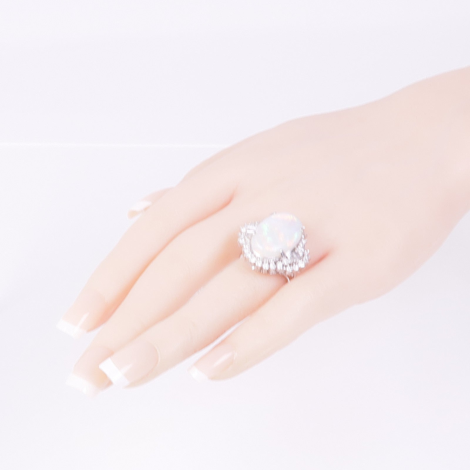 JEWELRY PT900鉑金Opal Diamond Ring蛋白石/鑽石戒指US#7.75