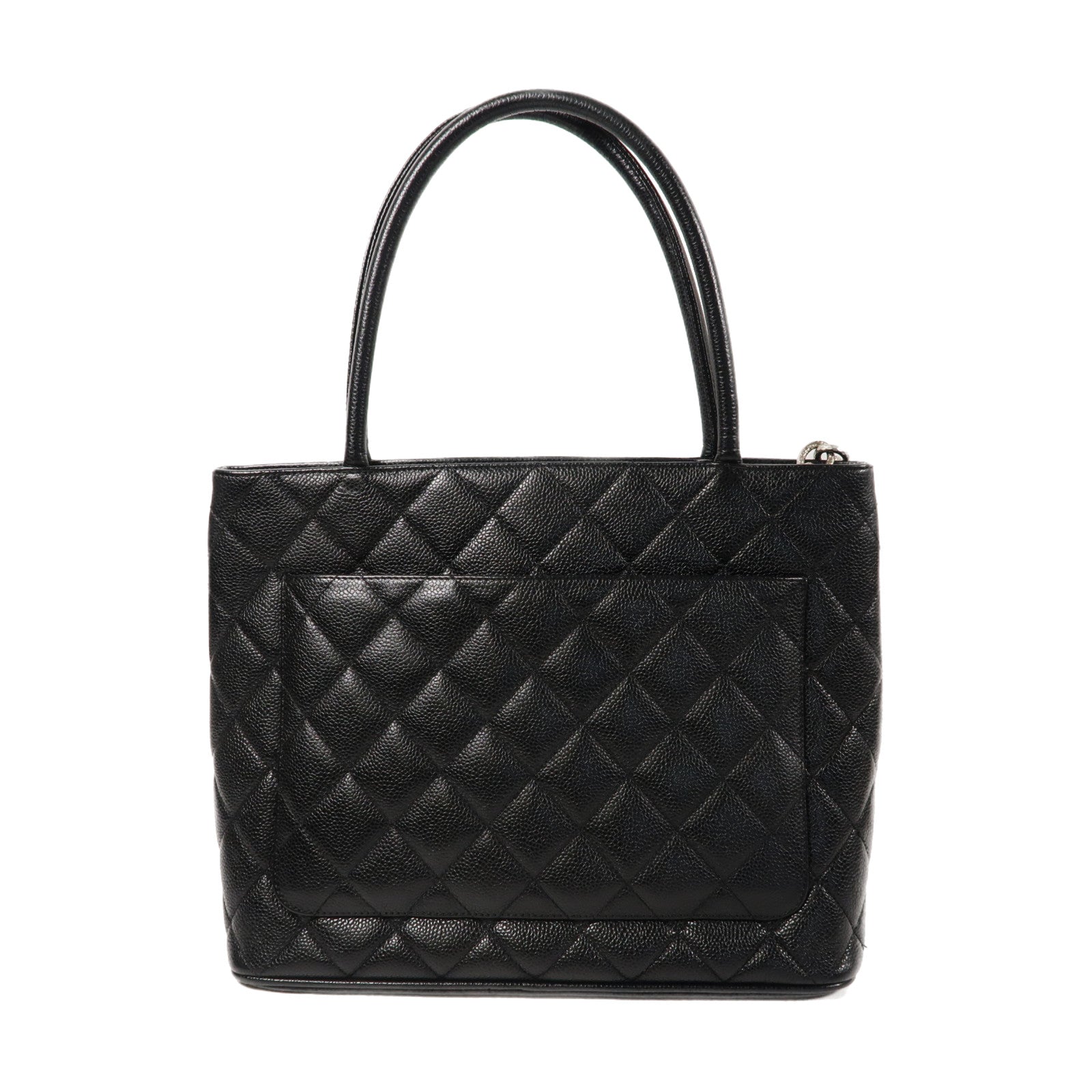 CHANEL 菱格Caviar皮革Handbag銀扣手挽袋黑色